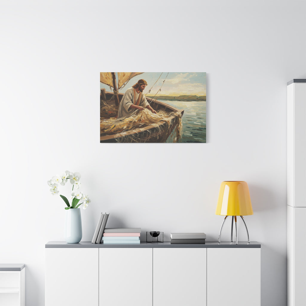 Canvas Wall Art, Religious Decor, Christian Art, Inspirational Home Decor, Nautical Theme, Fishing Scene
