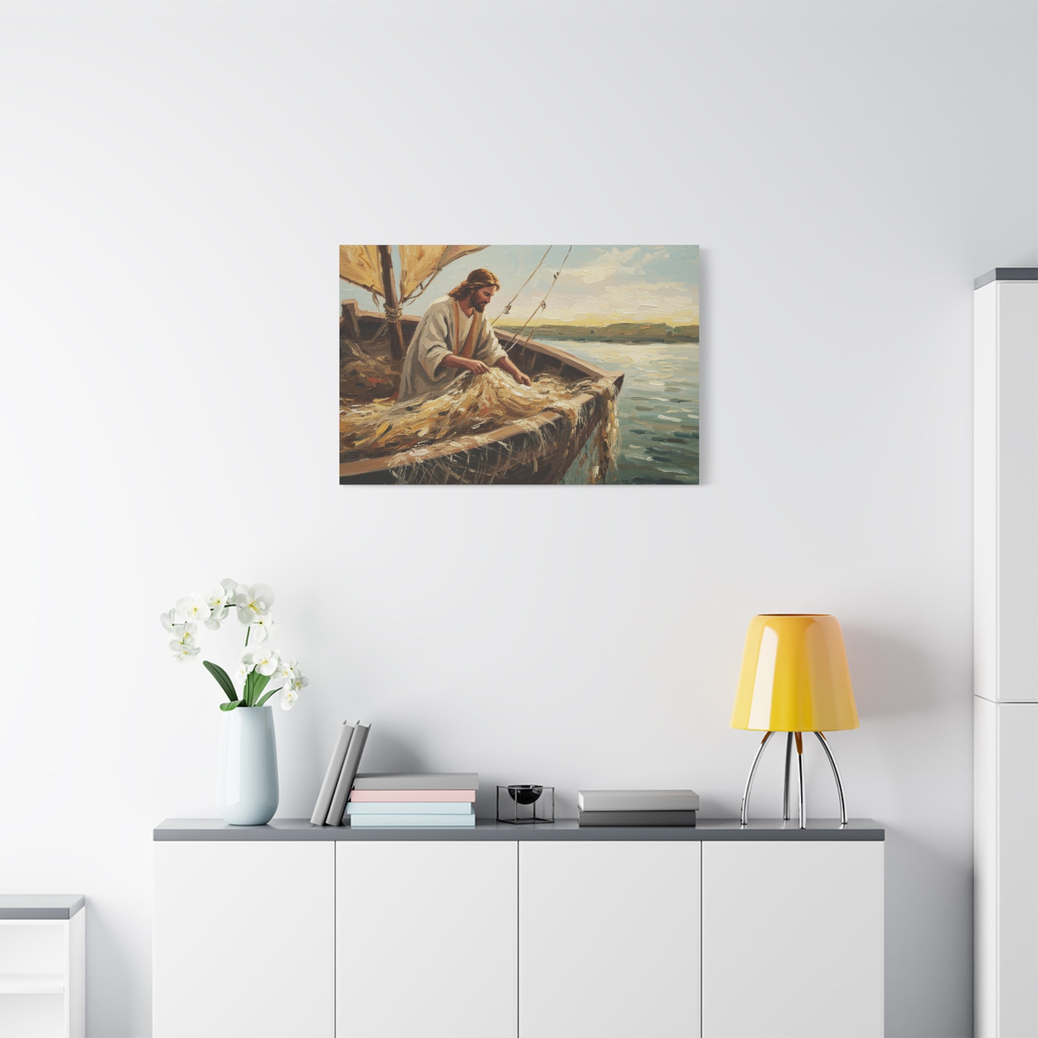 Canvas Wall Art, Religious Decor, Christian Art, Inspirational Home Decor, Nautical Theme, Fishing Scene