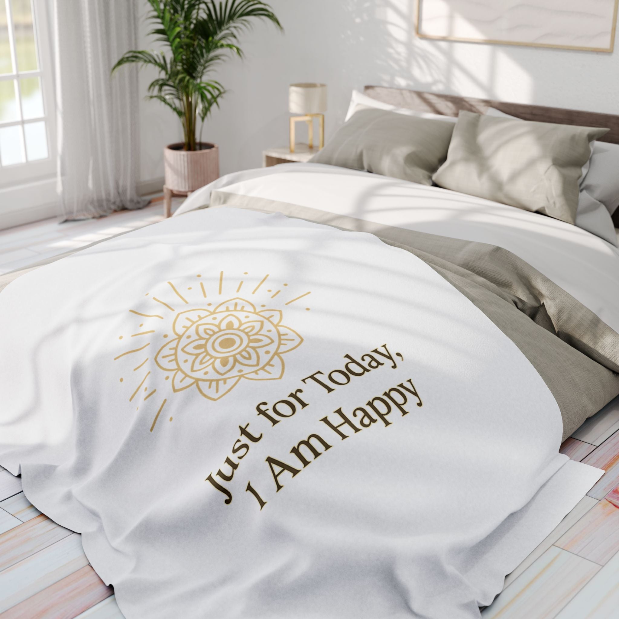 Just for Today, I Am Happy – Inspirational Mindfulness Blanket, Positive Affirmation Fleece Throw for Gratitude, Peace & Self-Care