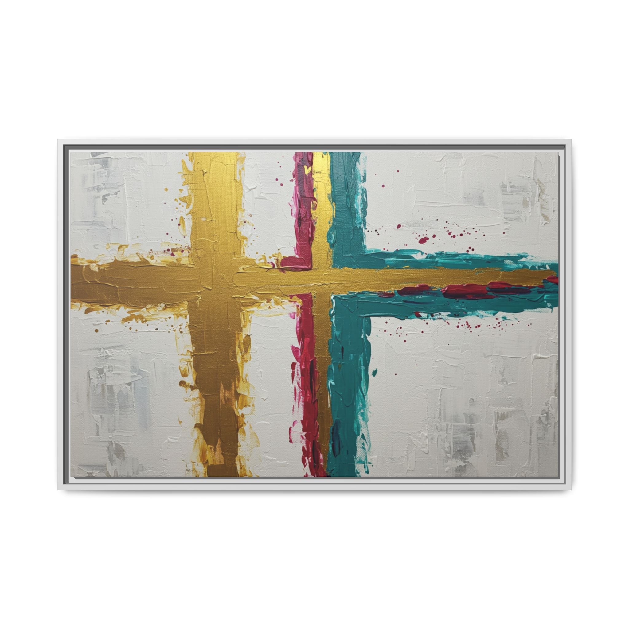 Golden Harmony – Modern Abstract Cross Canvas, Faith-Inspired Christian Wall Art, Contemporary Home Decor, Framed Matte Canvas Art , Unique Gift for Faith Lovers.