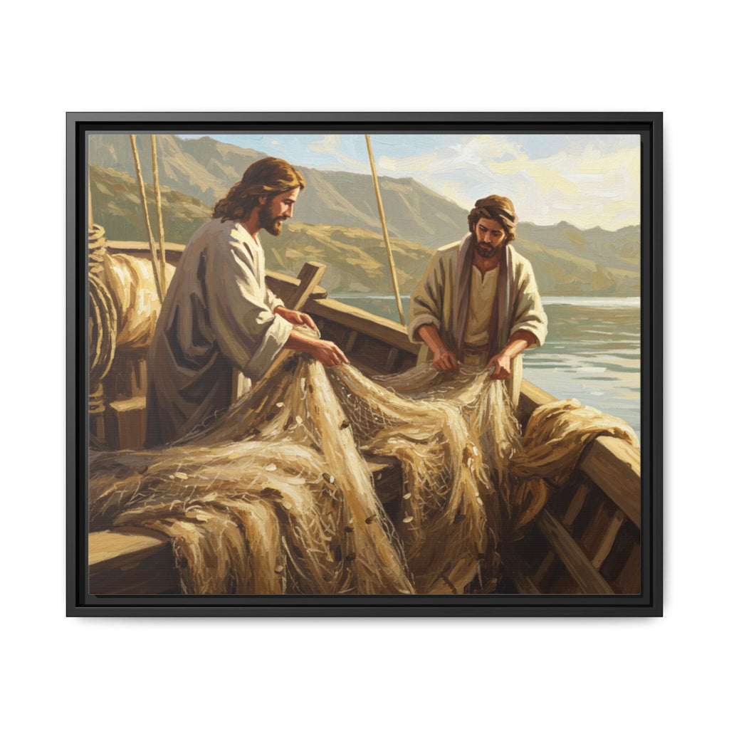 Framed Art Print, Jesus and Fishermen Scene, Spiritual Home Decor, Faith-Based Gift, Religious Wall Art, Christian Art