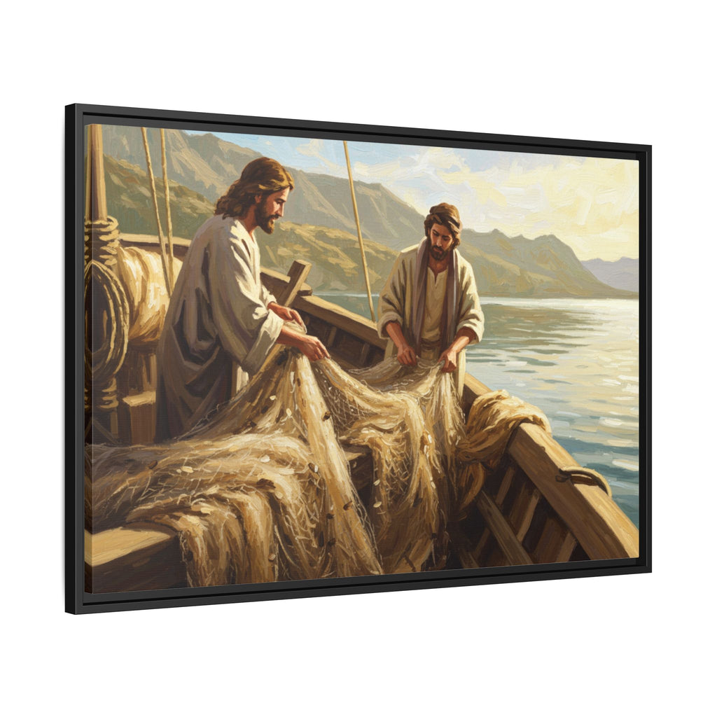 Framed Art Print, Jesus and Fishermen Scene, Spiritual Home Decor, Faith-Based Gift, Religious Wall Art, Christian Art
