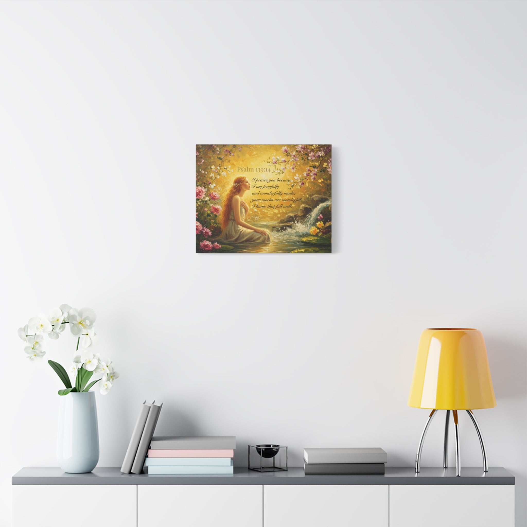Inspirational Canvas Art Print, Psalm 139:14, Home Decor, Wall Art, Gift for Woman, Floral Painting