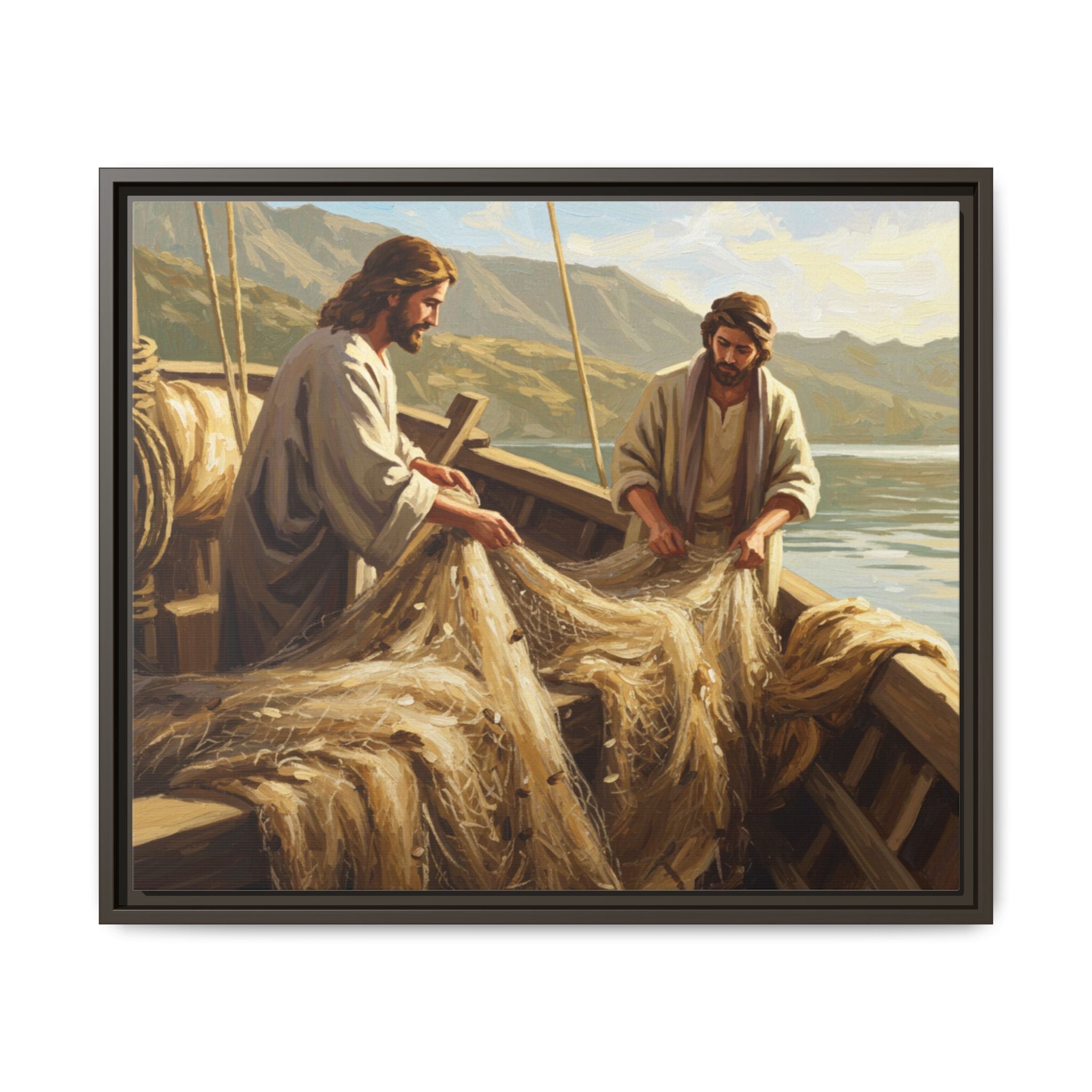 Framed Art Print, Jesus and Fishermen Scene, Spiritual Home Decor, Faith-Based Gift, Religious Wall Art, Christian Art