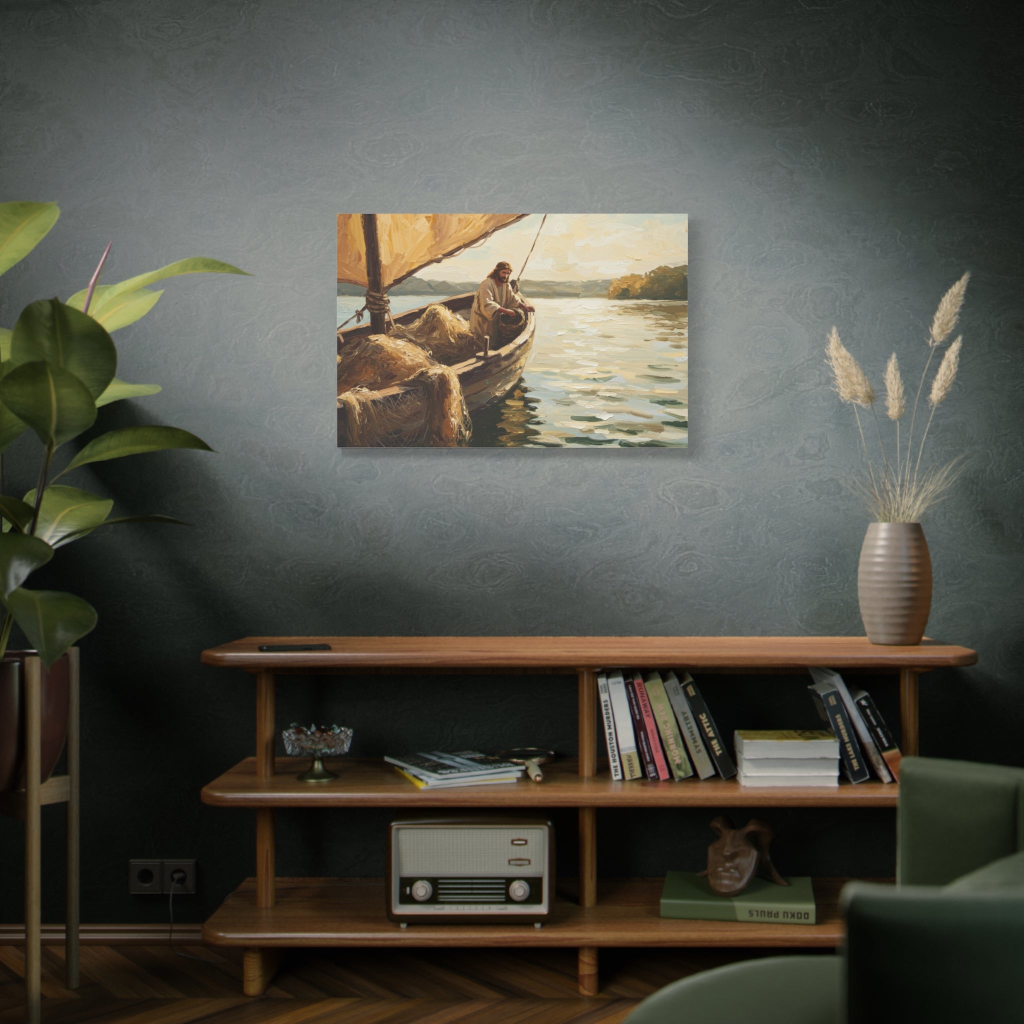 Jesus and the Miraculous Catch – Biblical Canvas Wall Art, Inspirational Christian Home Decor