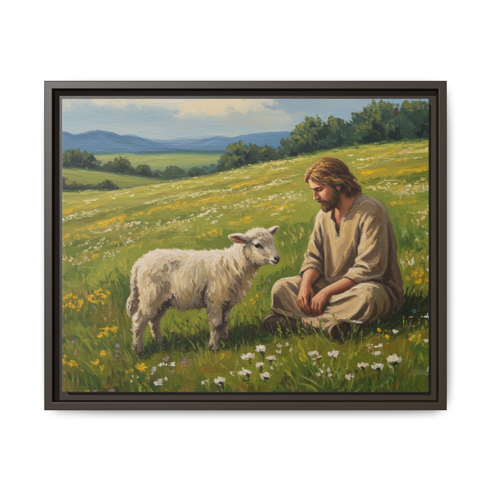 Framed Inspirational Canvas Art, Multi-color Jesus and Lamb Wall Decor, Faith-based Home Decoration, Scripture Wall Art, Christian Gift