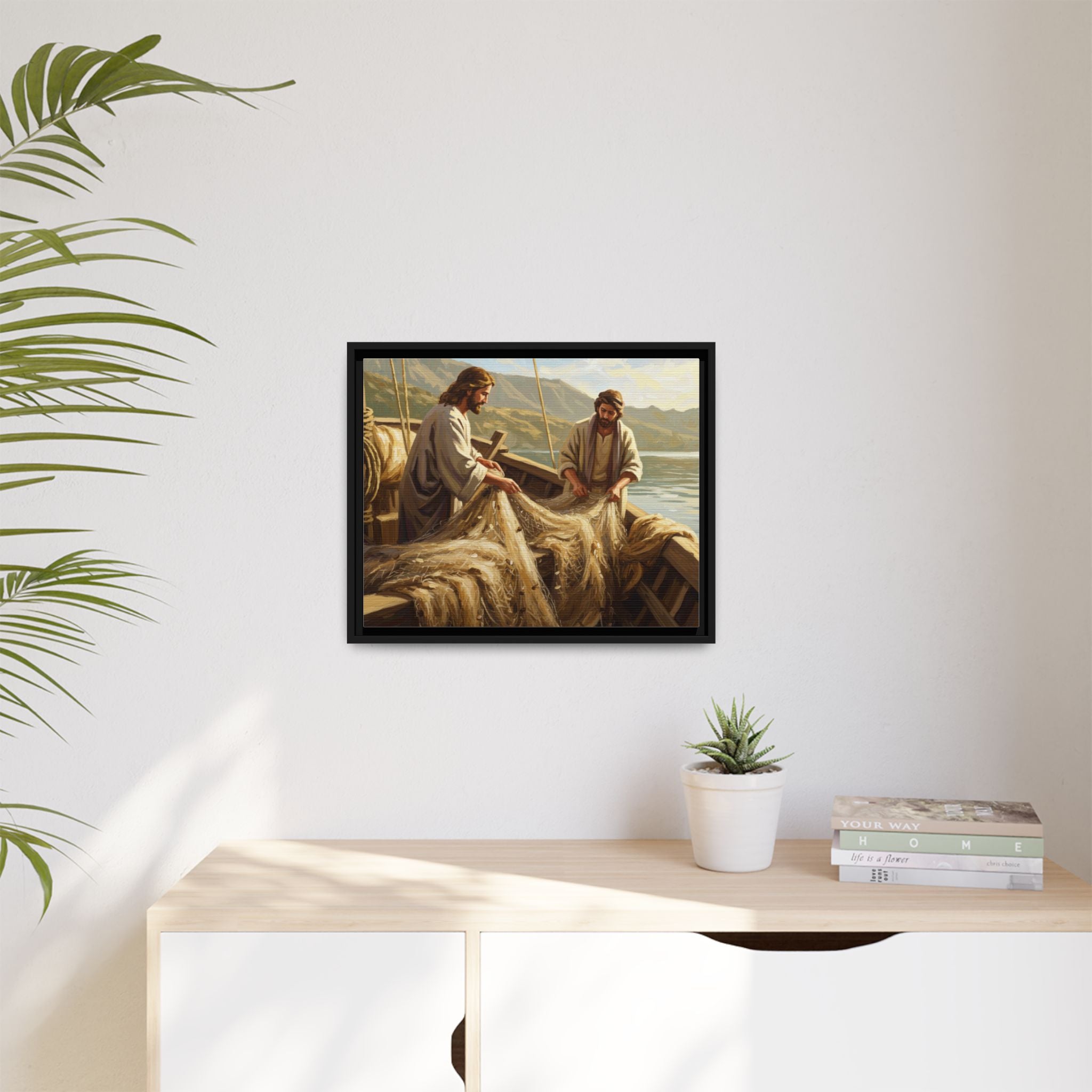 Framed Art Print, Jesus and Fishermen Scene, Spiritual Home Decor, Faith-Based Gift, Religious Wall Art, Christian Art