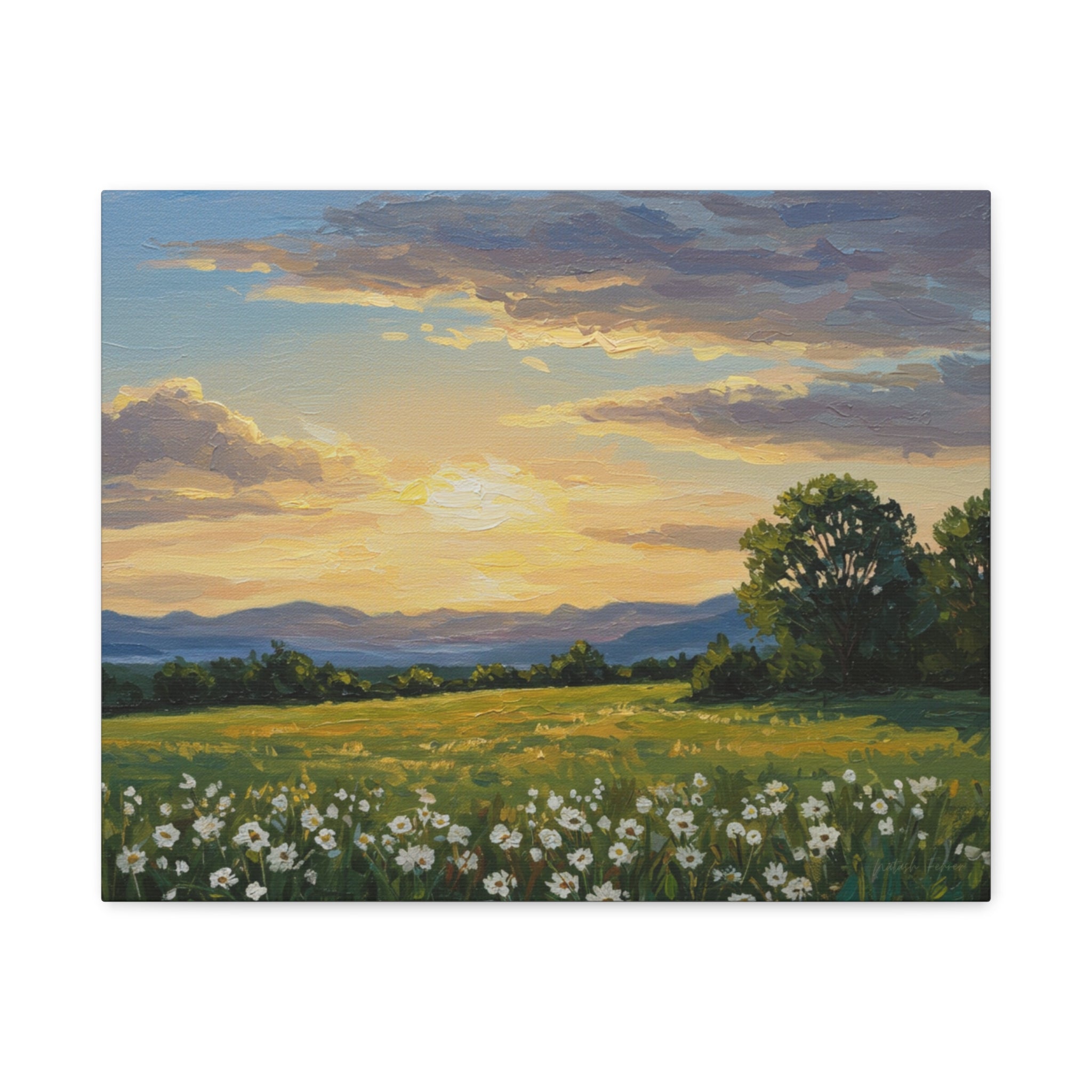 Sunset Landscape Canvas Wall Art, Floral Decor for Home, Nature Artwork, Gifts for Nature Lovers, Rustic Decor, Art for Living Room