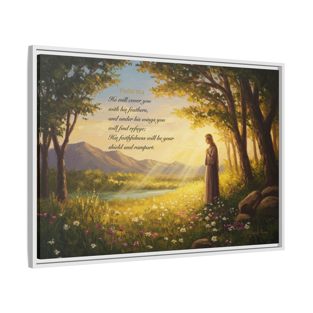 Framed Psalm 91:4 Wall Art, Inspirational Christian Canvas Print, Serenity Home Decor, Religious Gift Idea
