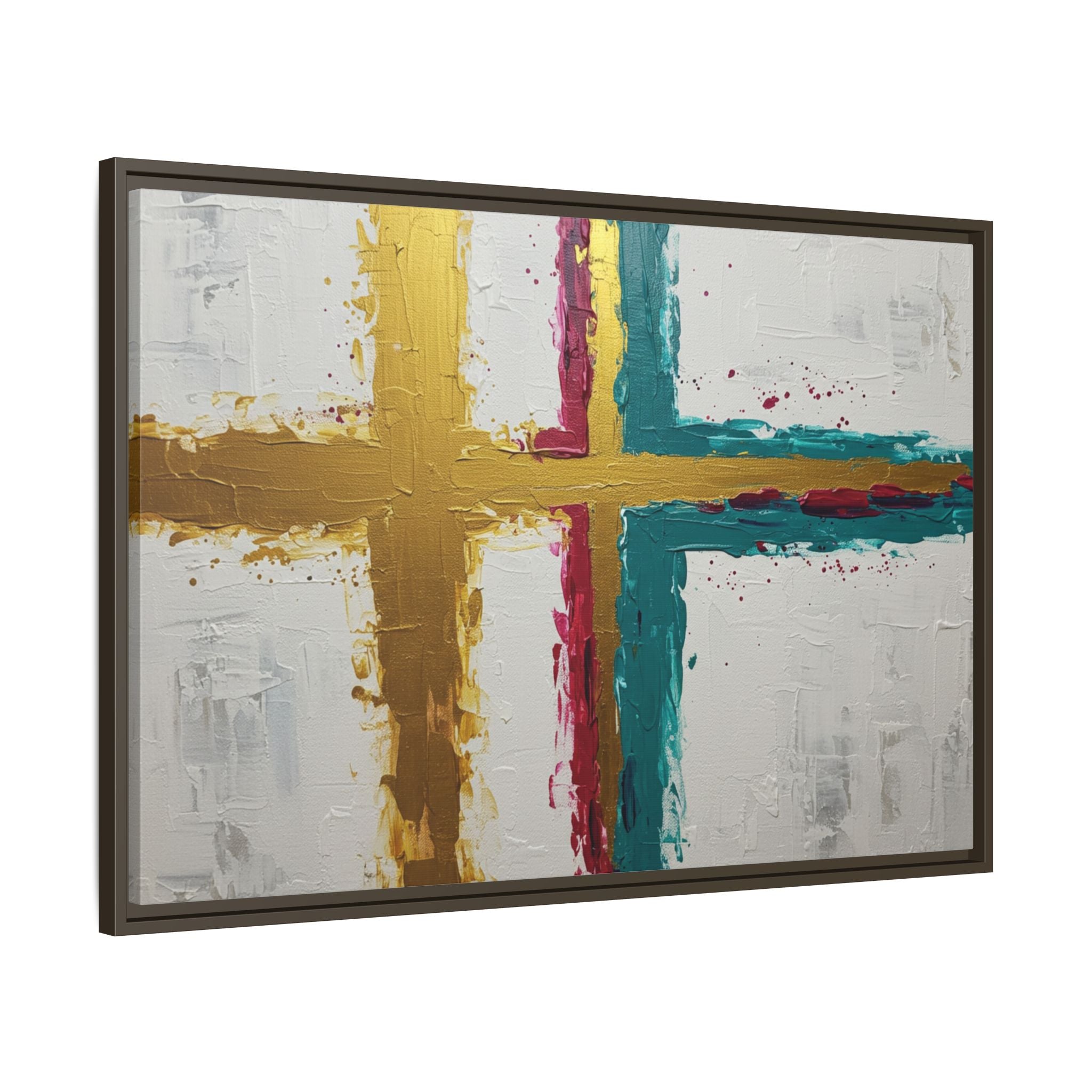 Golden Harmony – Modern Abstract Cross Canvas, Faith-Inspired Christian Wall Art, Contemporary Home Decor, Framed Matte Canvas Art , Unique Gift for Faith Lovers.