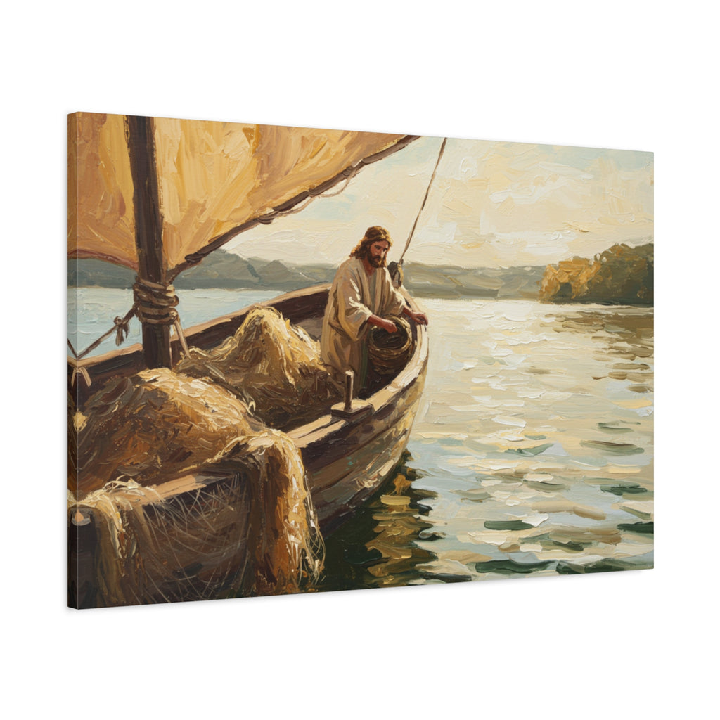 Jesus and the Miraculous Catch – Biblical Canvas Wall Art, Inspirational Christian Home Decor