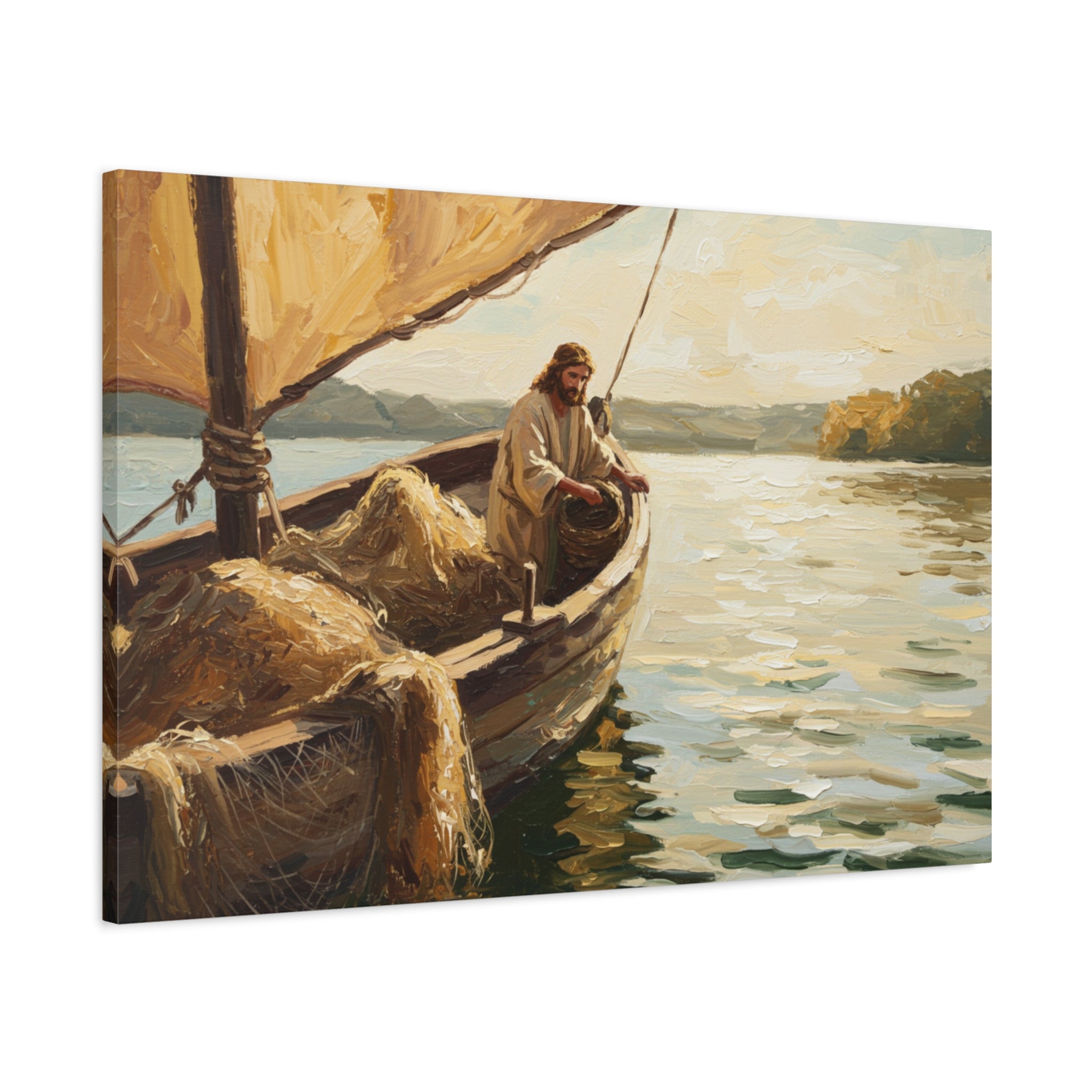 Jesus and the Miraculous Catch – Biblical Canvas Wall Art, Inspirational Christian Home Decor