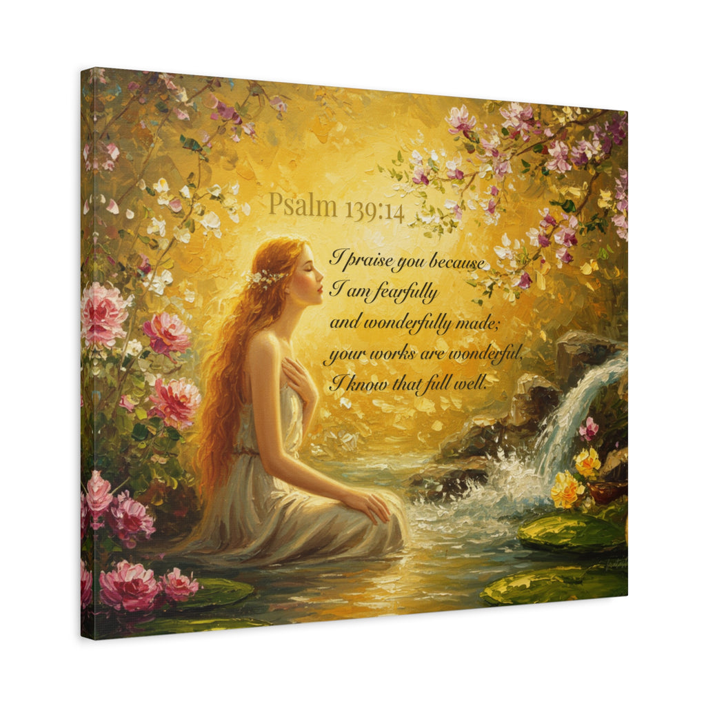 Inspirational Canvas Art Print, Psalm 139:14, Home Decor, Wall Art, Gift for Woman, Floral Painting