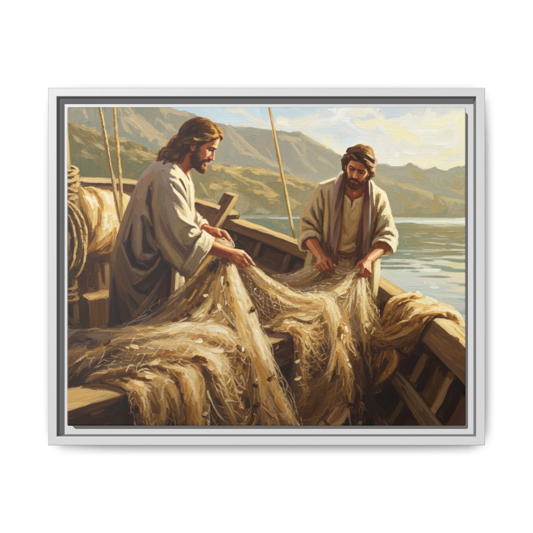 Framed Art Print, Jesus and Fishermen Scene, Spiritual Home Decor, Faith-Based Gift, Religious Wall Art, Christian Art