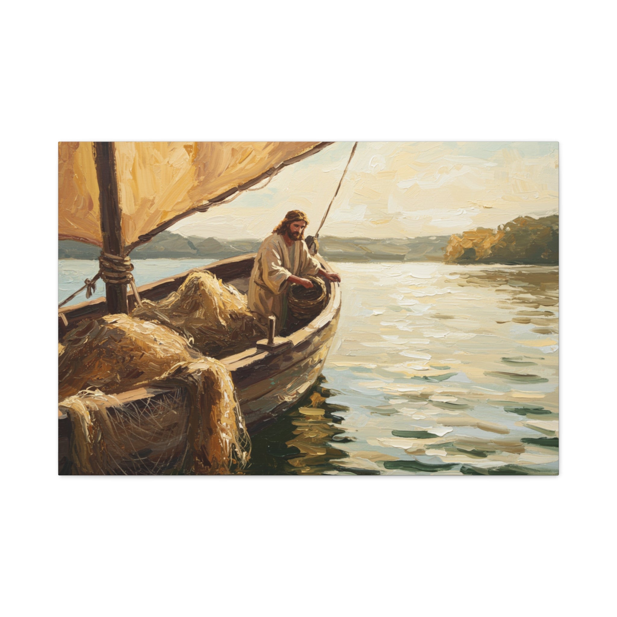Jesus and the Miraculous Catch – Biblical Canvas Wall Art, Inspirational Christian Home Decor