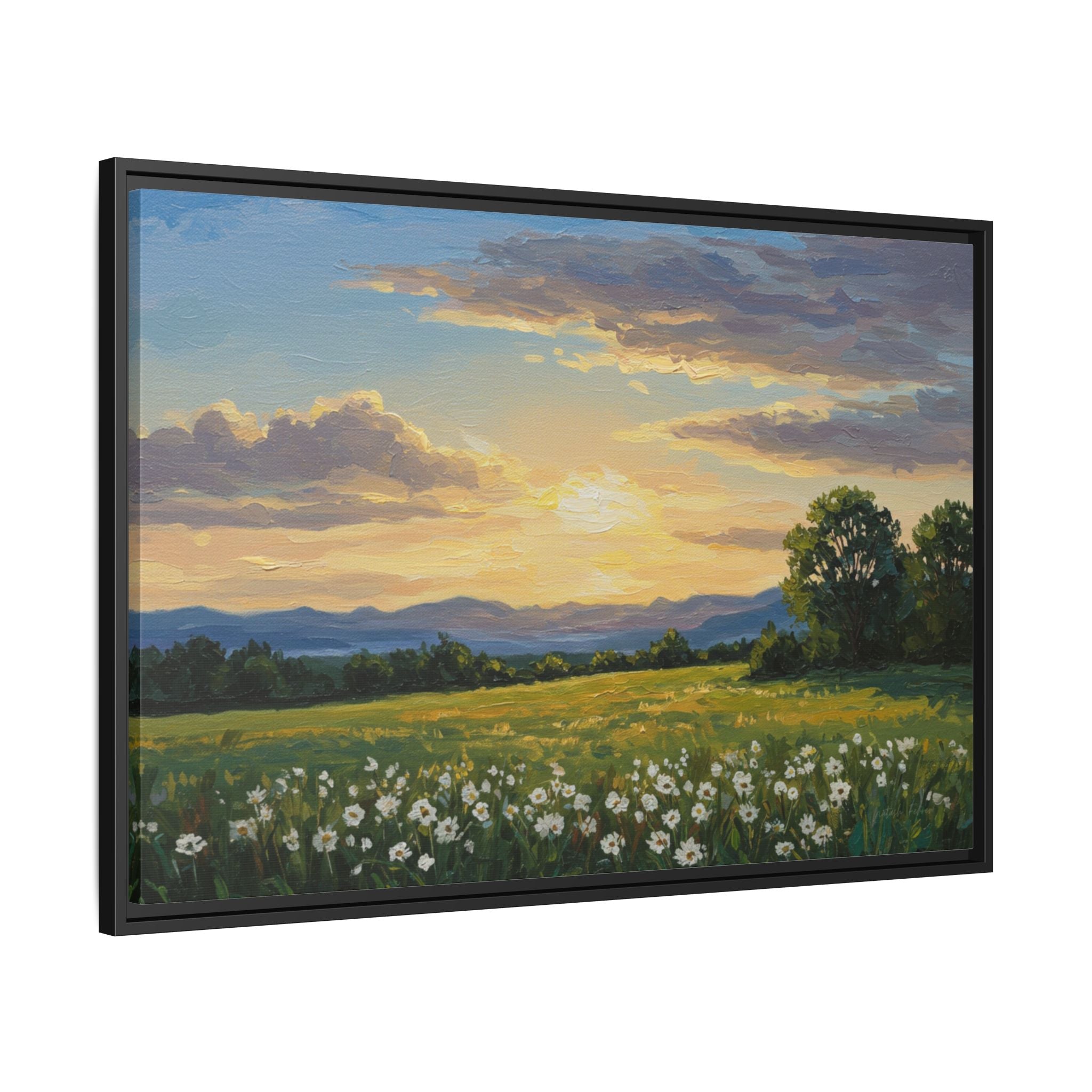 Framed Art Print, Landscape Wall Decor, Nature Artwork, Gift for Home, Floral Canvas, Sunset Scene, Living Room Decor