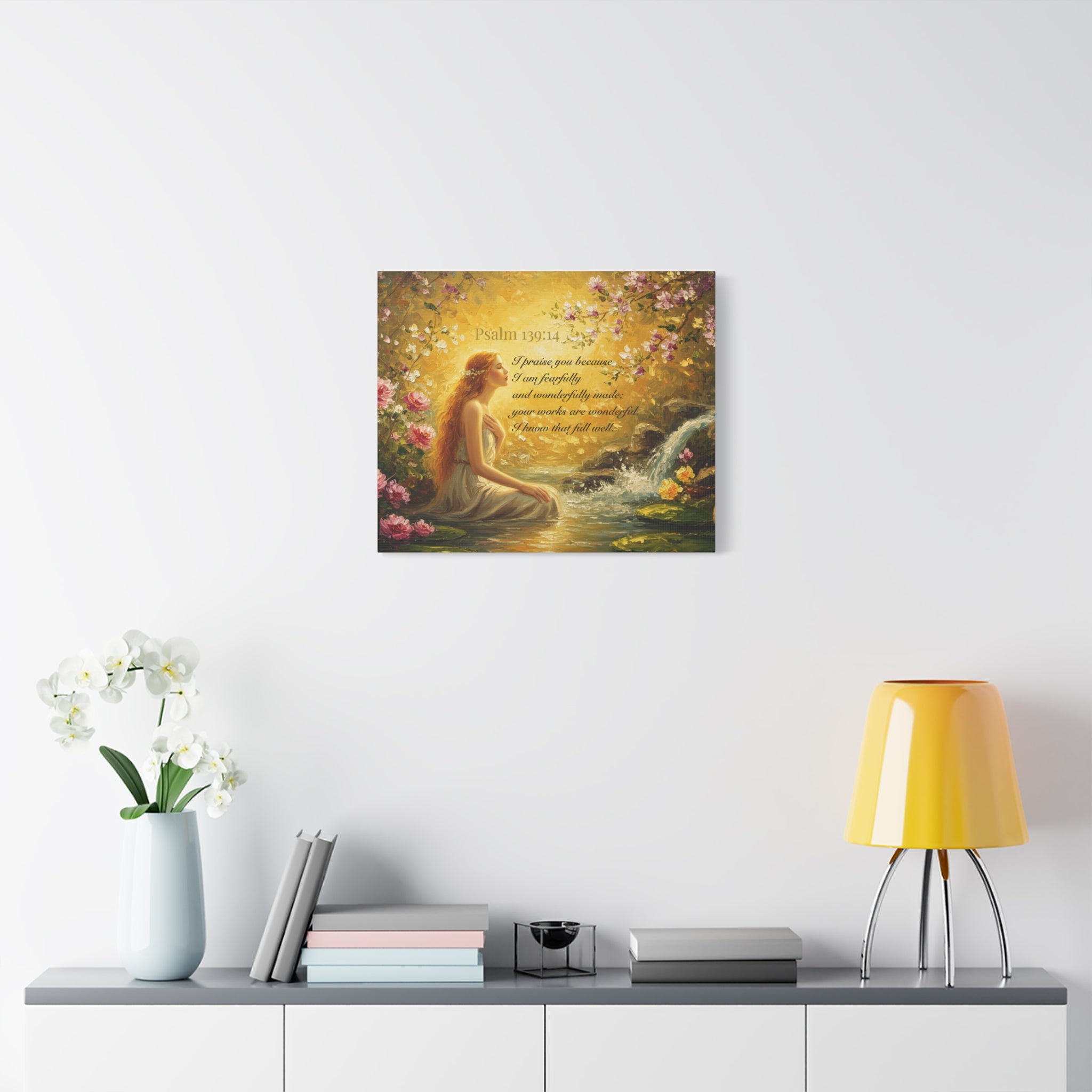 Inspirational Canvas Art Print, Psalm 139:14, Home Decor, Wall Art, Gift for Woman, Floral Painting