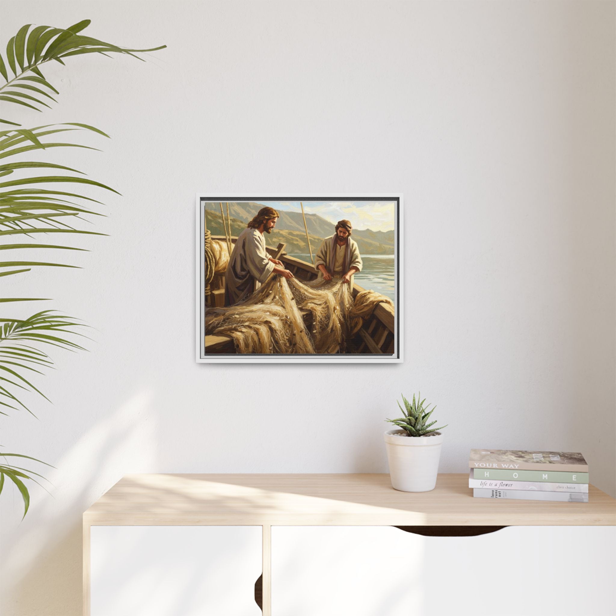 Framed Art Print, Jesus and Fishermen Scene, Spiritual Home Decor, Faith-Based Gift, Religious Wall Art, Christian Art