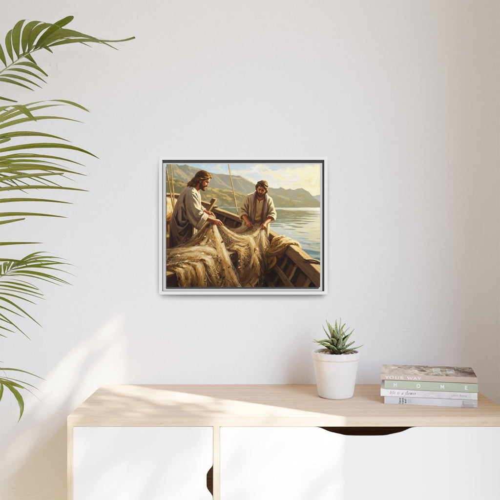 Framed Art Print, Jesus and Fishermen Scene, Spiritual Home Decor, Faith-Based Gift, Religious Wall Art, Christian Art