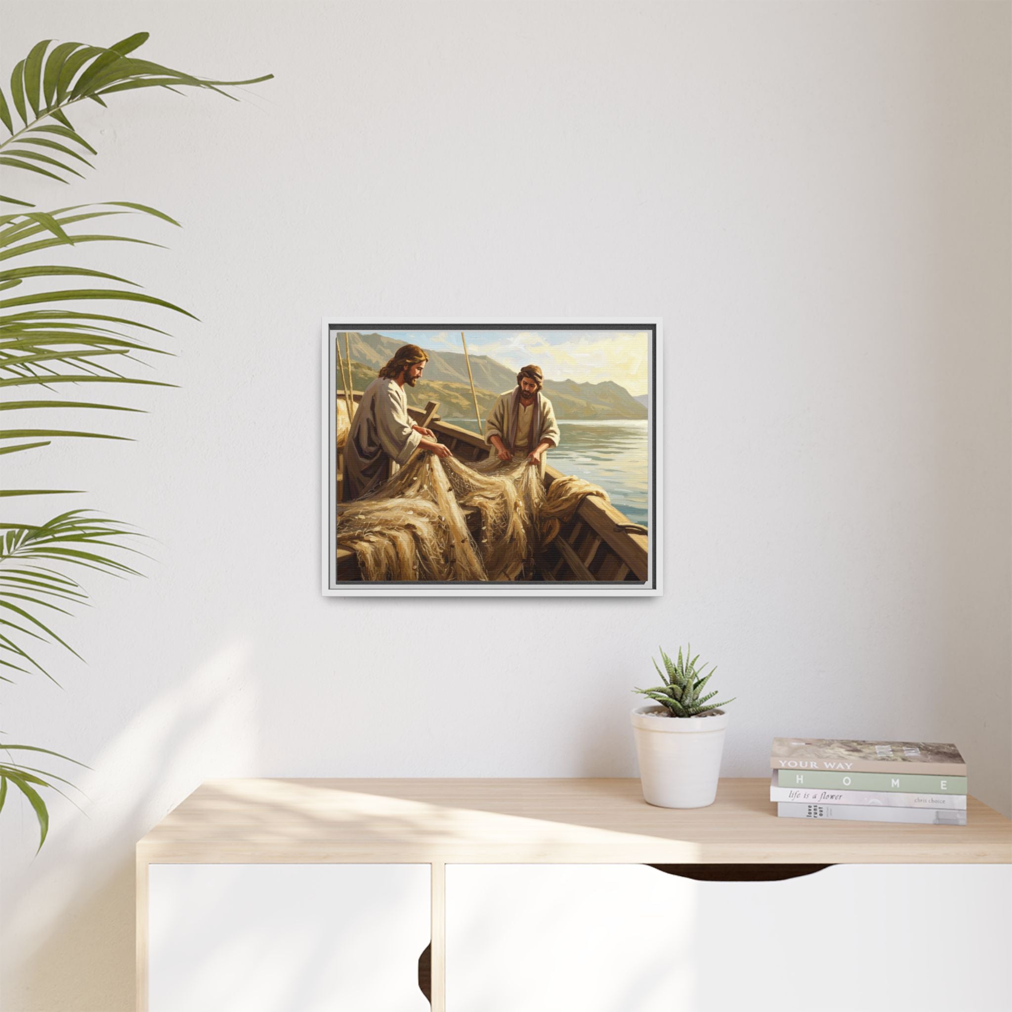 Framed Art Print, Jesus and Fishermen Scene, Spiritual Home Decor, Faith-Based Gift, Religious Wall Art, Christian Art