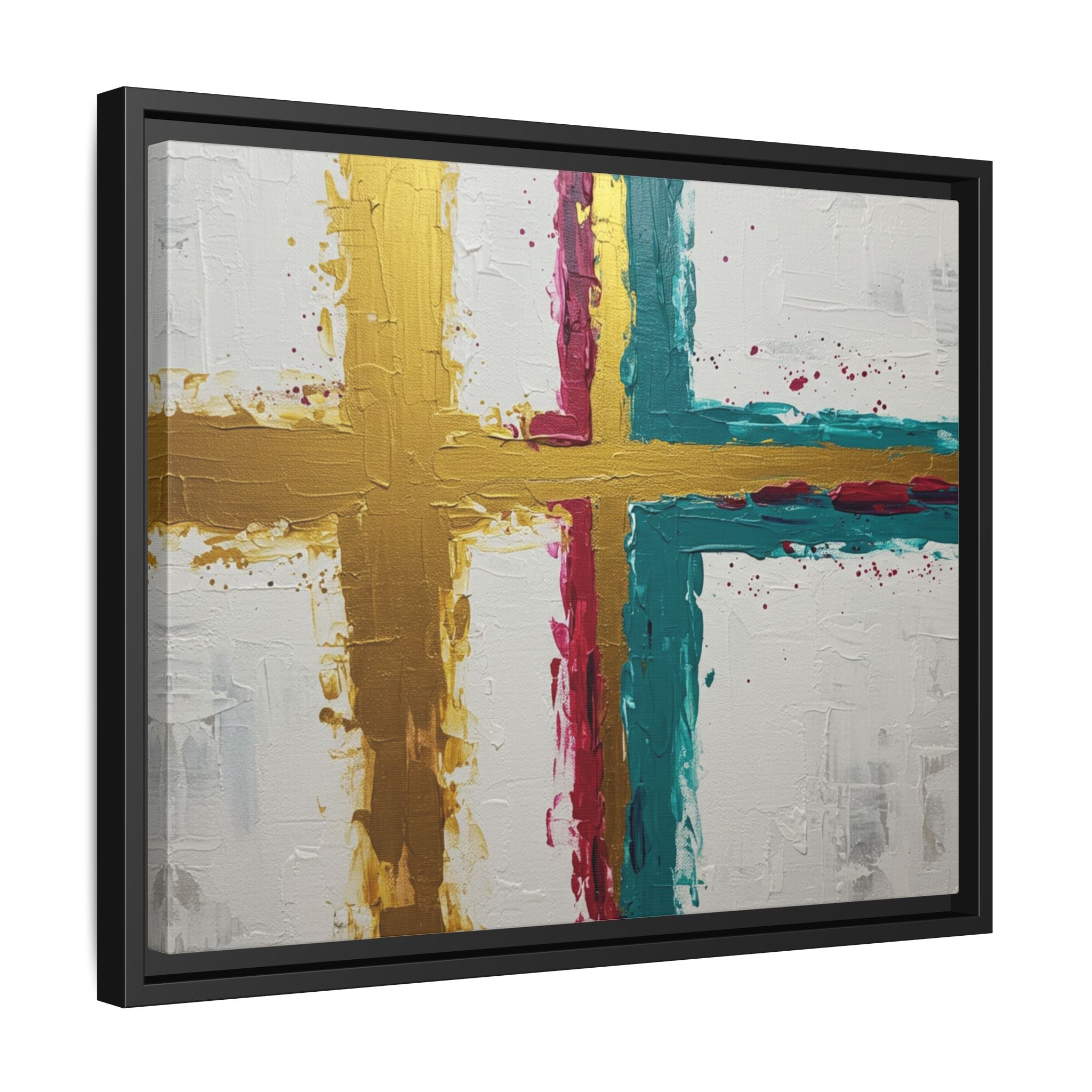 Golden Harmony – Modern Abstract Cross Canvas, Faith-Inspired Christian Wall Art, Contemporary Home Decor, Framed Matte Canvas Art , Unique Gift for Faith Lovers.