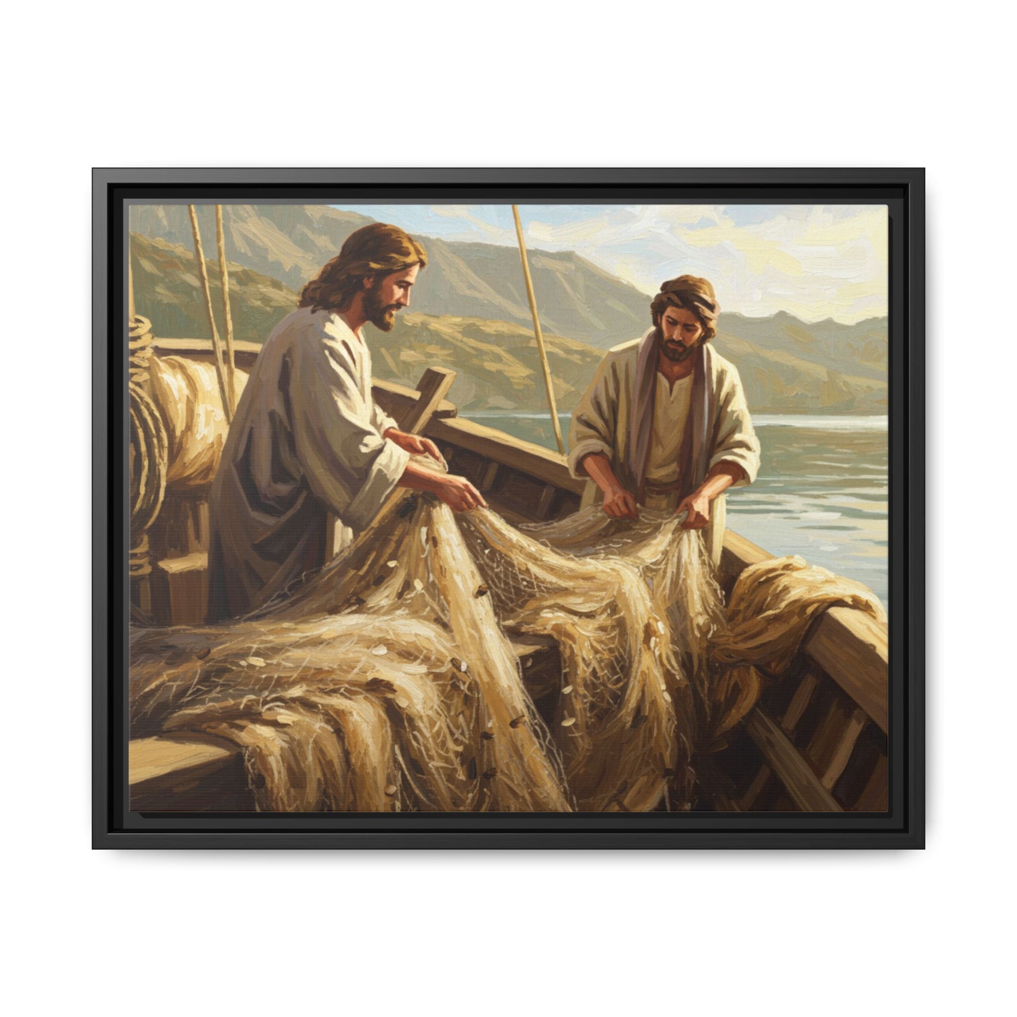 Framed Art Print, Jesus and Fishermen Scene, Spiritual Home Decor, Faith-Based Gift, Religious Wall Art, Christian Art
