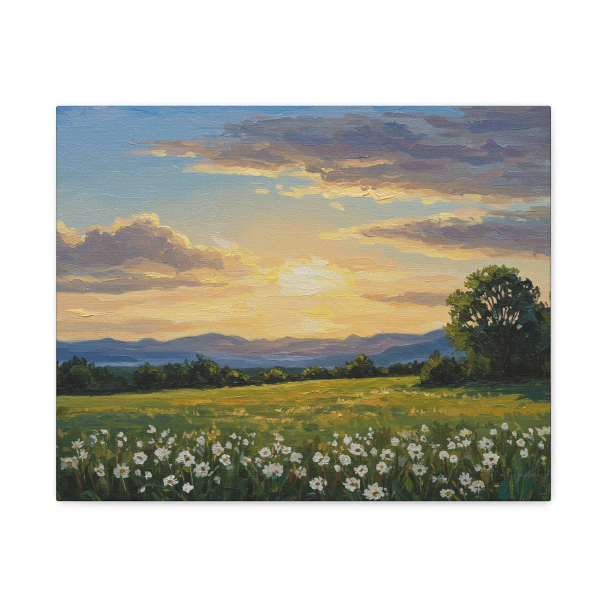 Sunset Landscape Canvas Wall Art, Floral Decor for Home, Nature Artwork, Gifts for Nature Lovers, Rustic Decor, Art for Living Room