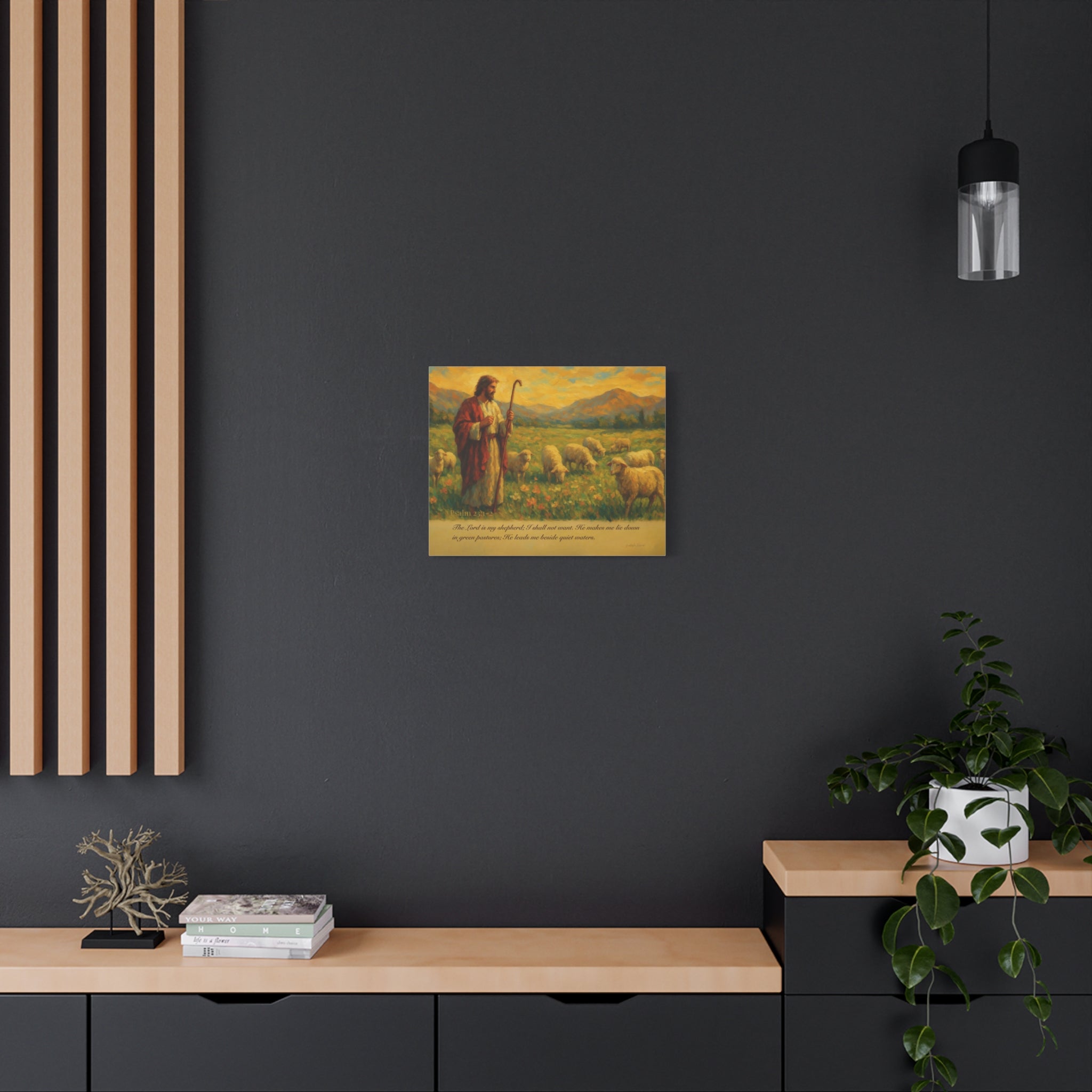 Psalm 23 Matte Canvas Art, Stretched Wall Decor for Home, Inspirational Christian Artwork, Shepherd Painting, Faith-Based Gift