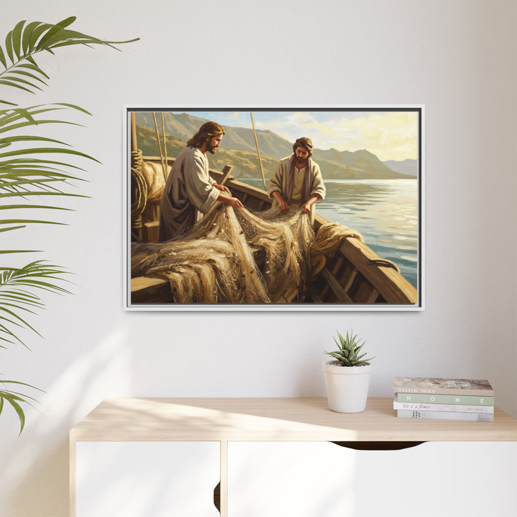 Framed Art Print, Jesus and Fishermen Scene, Spiritual Home Decor, Faith-Based Gift, Religious Wall Art, Christian Art
