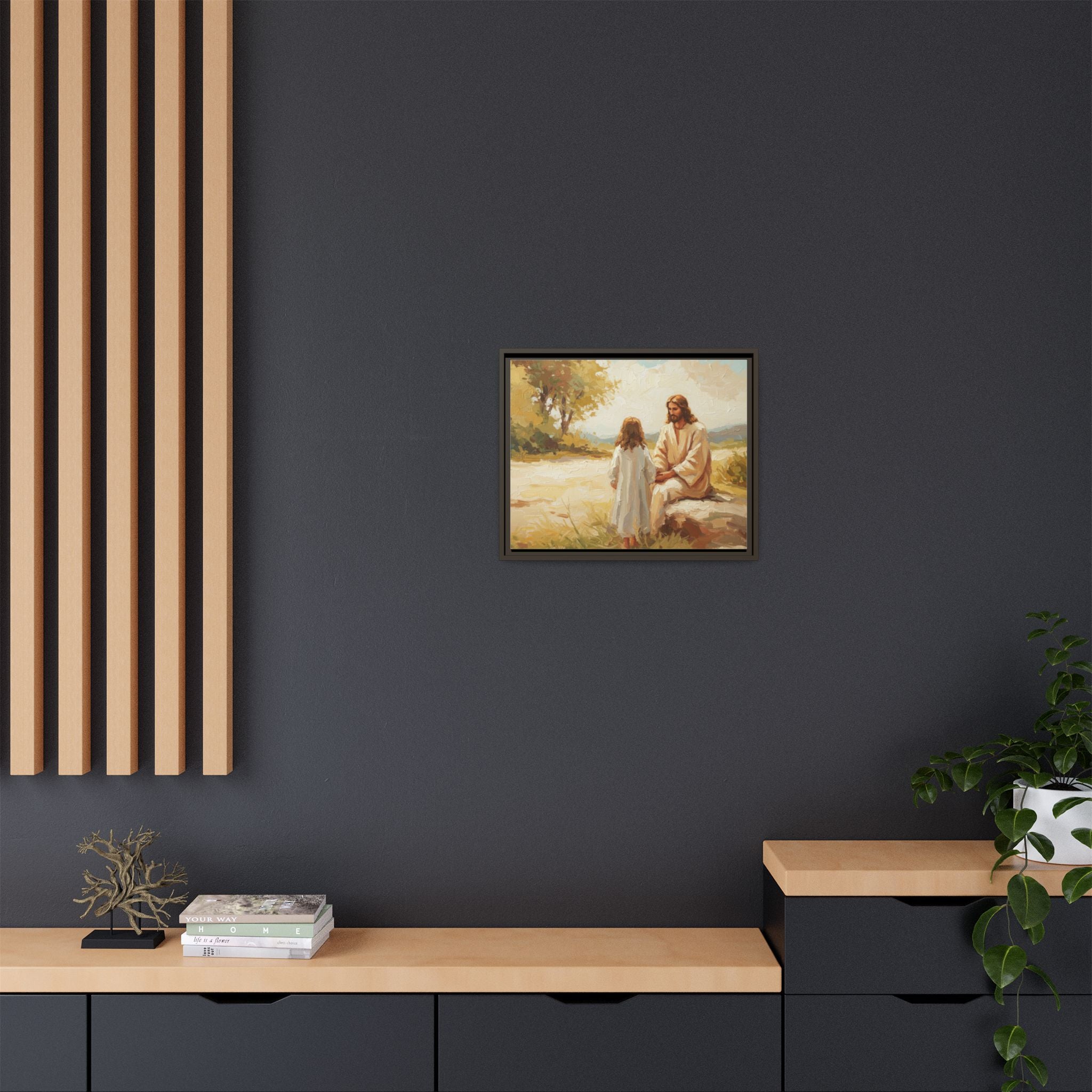 Spiritual Framed Canvas Art, Jesus and Child, Inspirational Home Decor, Religious Gift, Christian Wall Art, Faith Decor