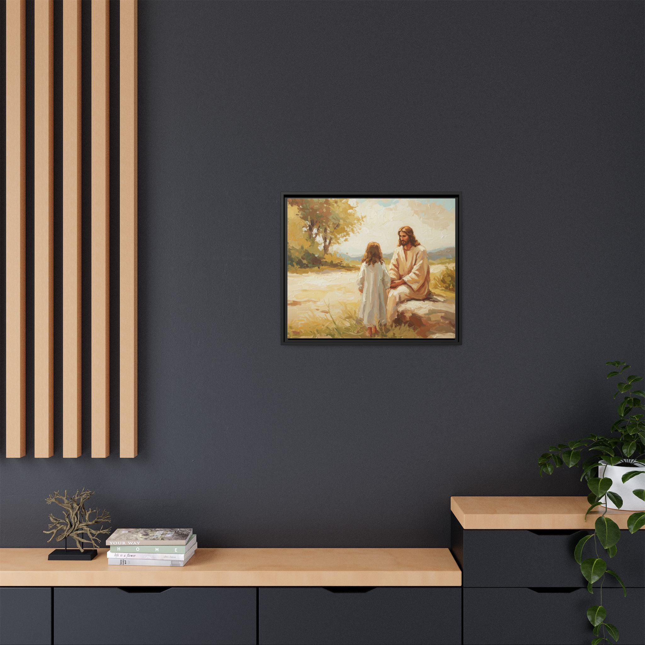Spiritual Framed Canvas Art, Jesus and Child, Inspirational Home Decor, Religious Gift, Christian Wall Art, Faith Decor