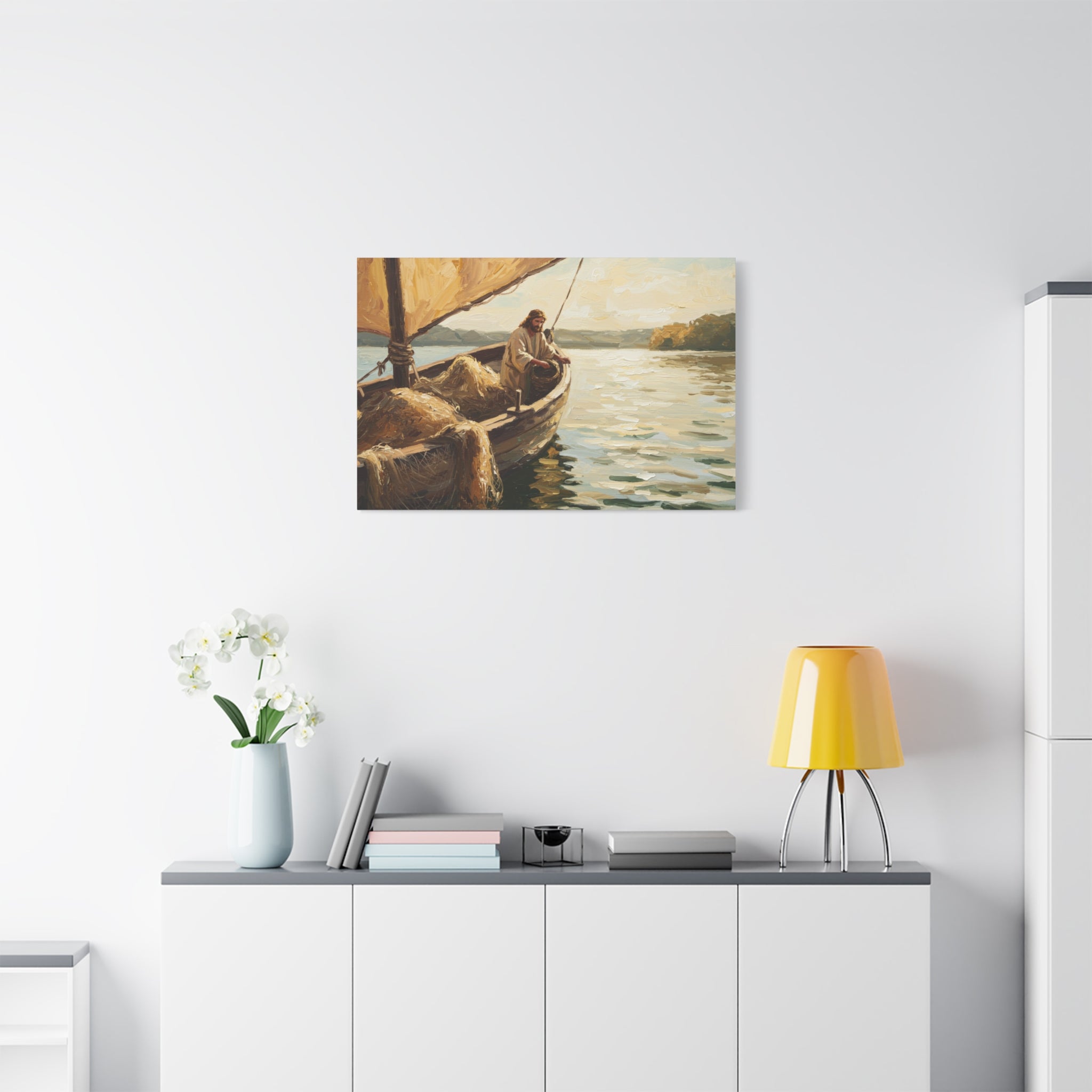 Jesus and the Miraculous Catch – Biblical Canvas Wall Art, Inspirational Christian Home Decor