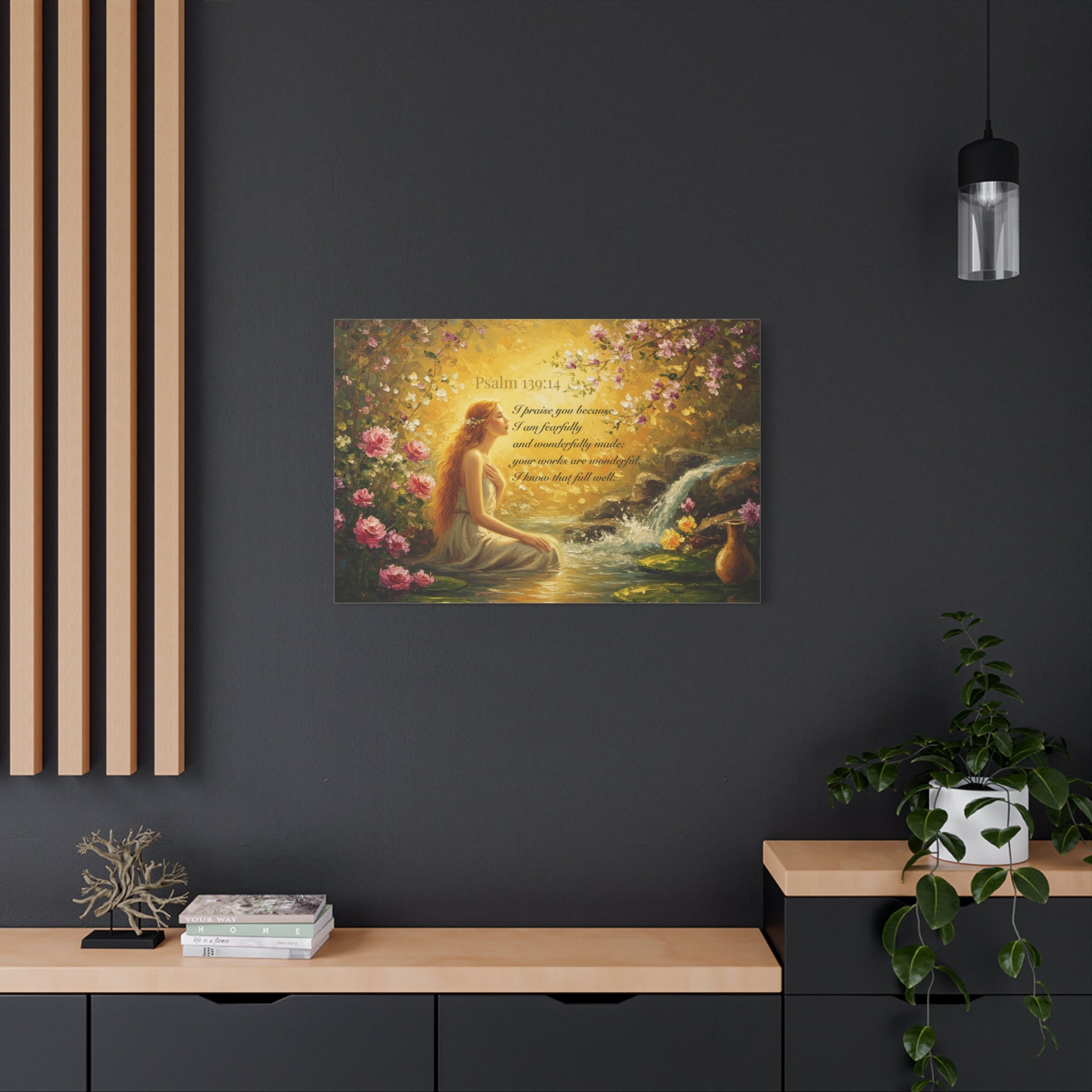 Inspirational Canvas Art Print, Psalm 139:14, Home Decor, Wall Art, Gift for Woman, Floral Painting