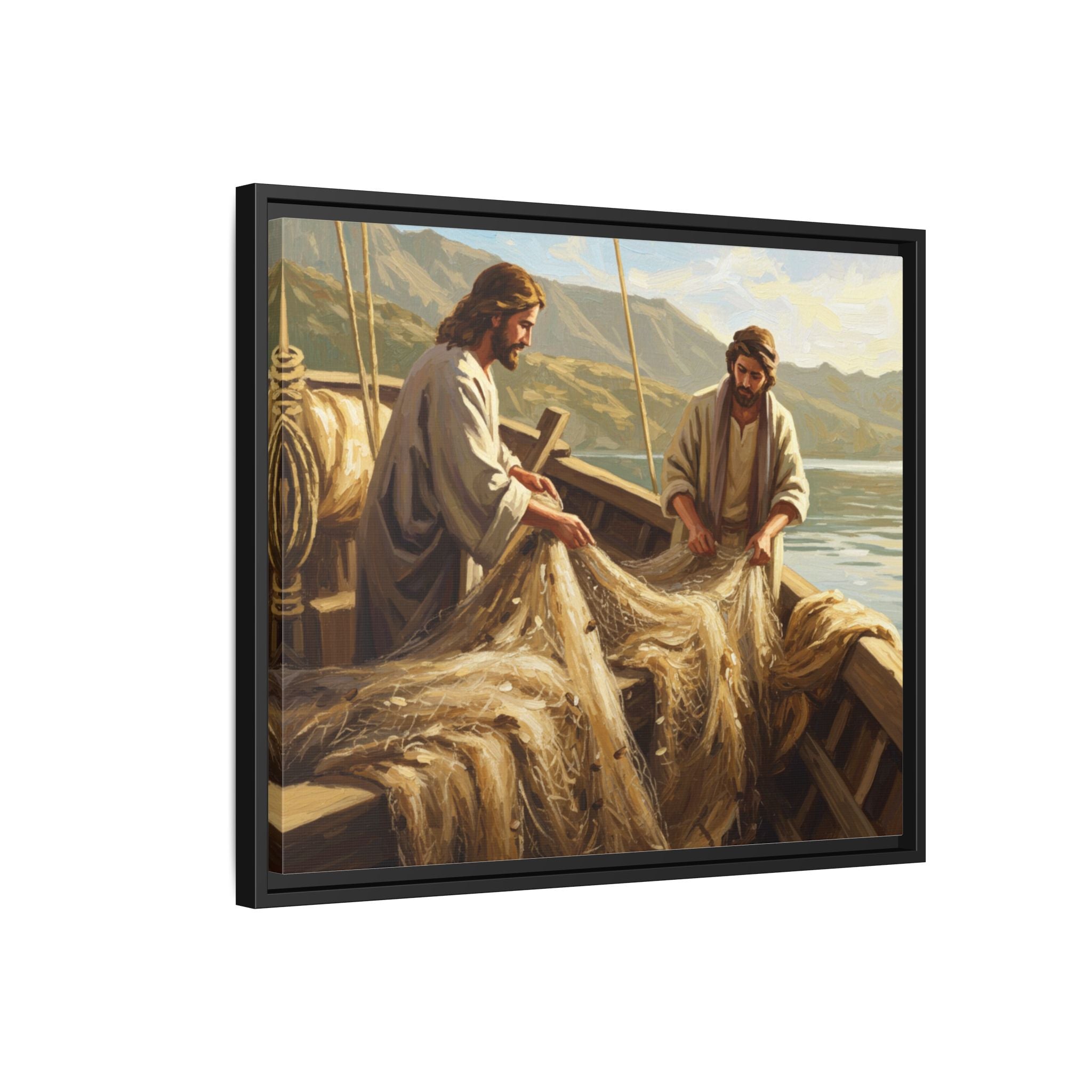 Framed Art Print, Jesus and Fishermen Scene, Spiritual Home Decor, Faith-Based Gift, Religious Wall Art, Christian Art