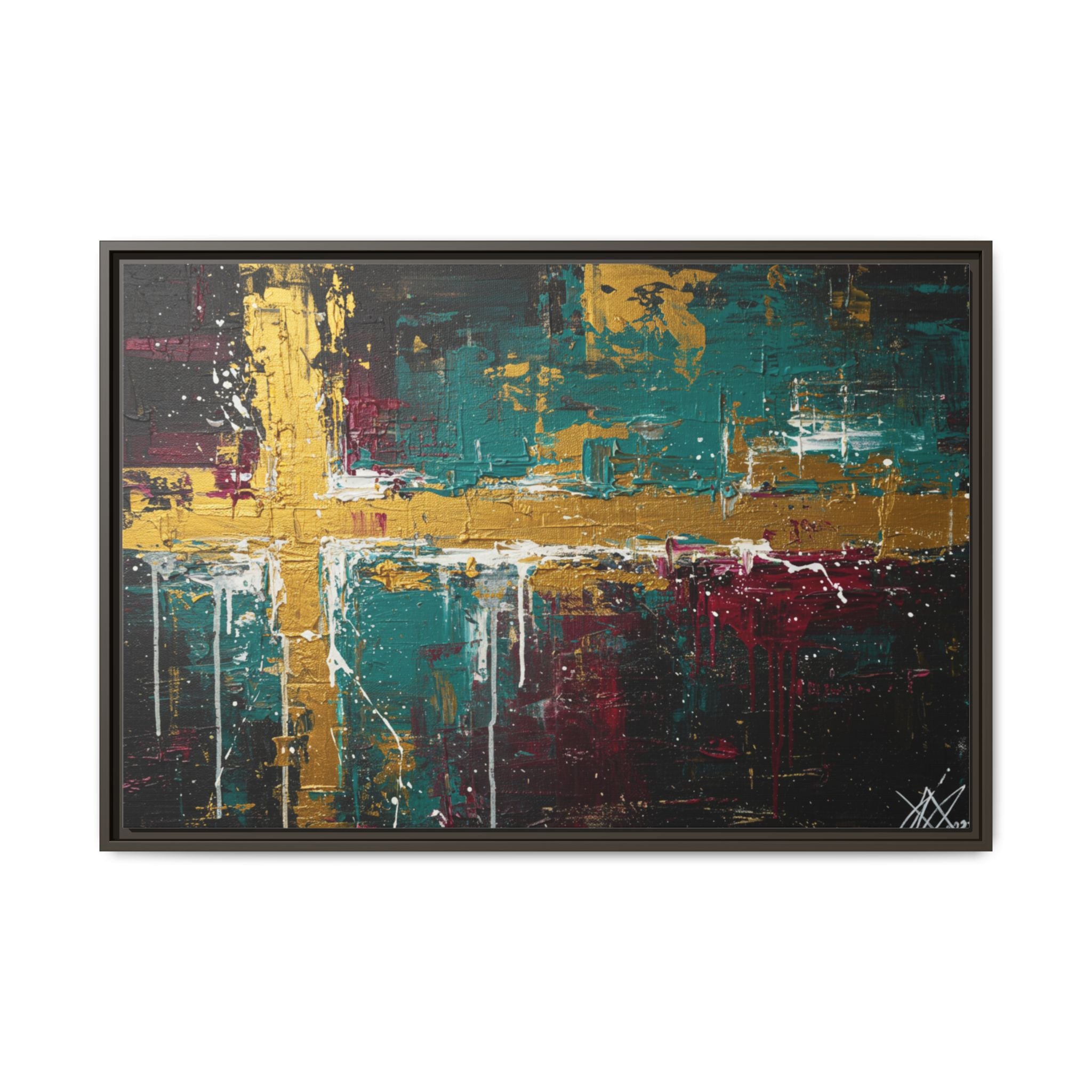 Cross of Light – Modern Christian Wall Art, Abstract Gold Cross Canvas, Faith-Inspired Home Decor, Matte Canvas, Framed (Multi-color)