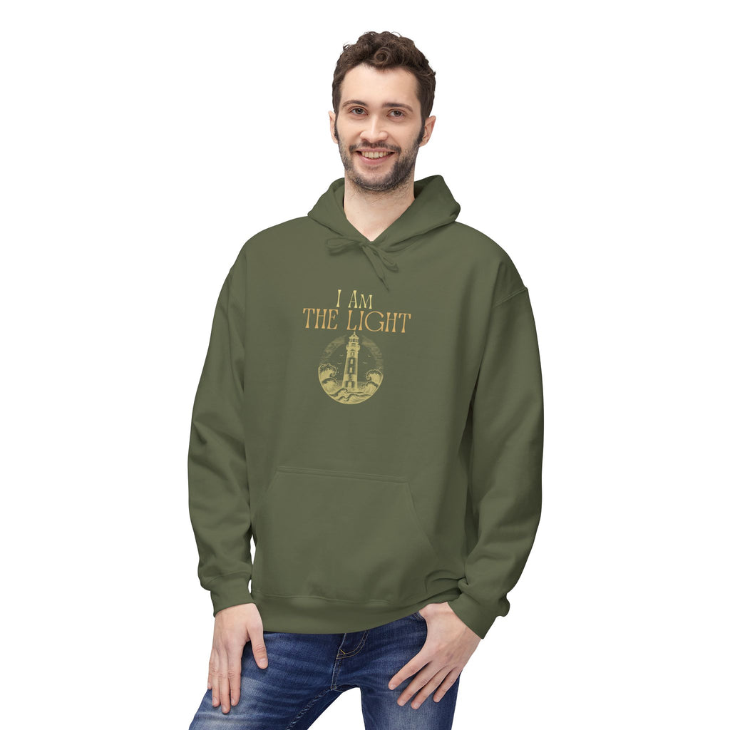 “I AM THE LIGHT Unisex Hoodie, Cozy Inspirational Sweatshirt, Faith Apparel for Men & Women, Spiritual Motivational Gift Idea”