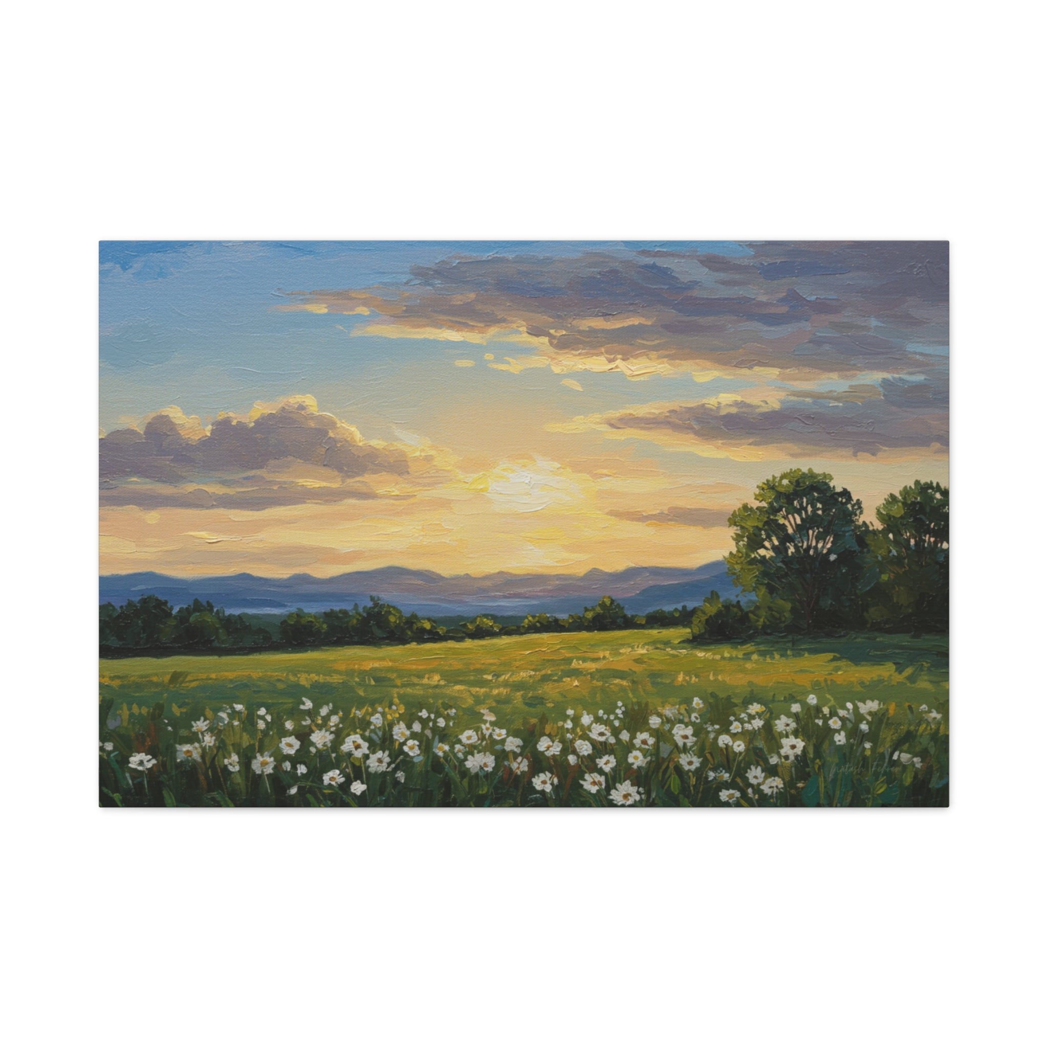 Sunset Landscape Canvas Wall Art, Floral Decor for Home, Nature Artwork, Gifts for Nature Lovers, Rustic Decor, Art for Living Room