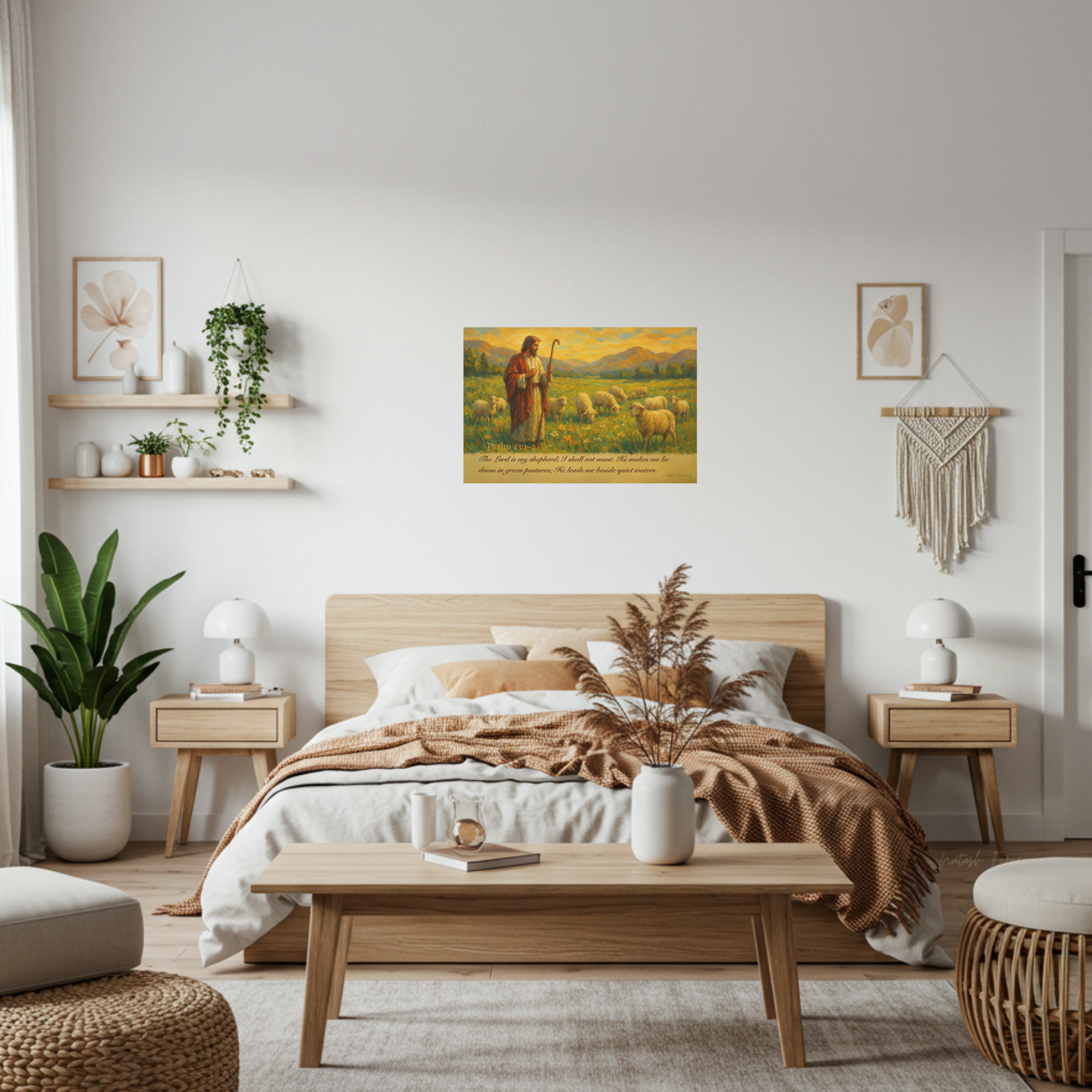 Psalm 23 Matte Canvas Art, Stretched Wall Decor for Home, Inspirational Christian Artwork, Shepherd Painting, Faith-Based Gift