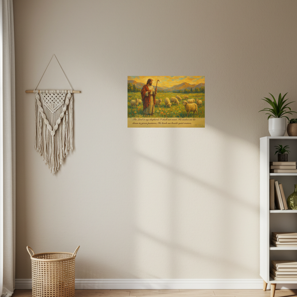 Psalm 23 Matte Canvas Art, Stretched Wall Decor for Home, Inspirational Christian Artwork, Shepherd Painting, Faith-Based Gift