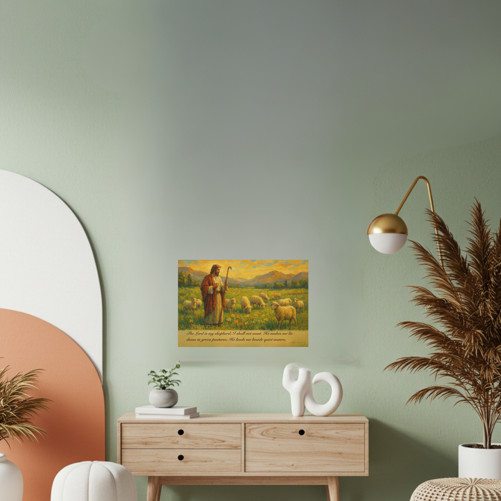Psalm 23 Matte Canvas Art, Stretched Wall Decor for Home, Inspirational Christian Artwork, Shepherd Painting, Faith-Based Gift