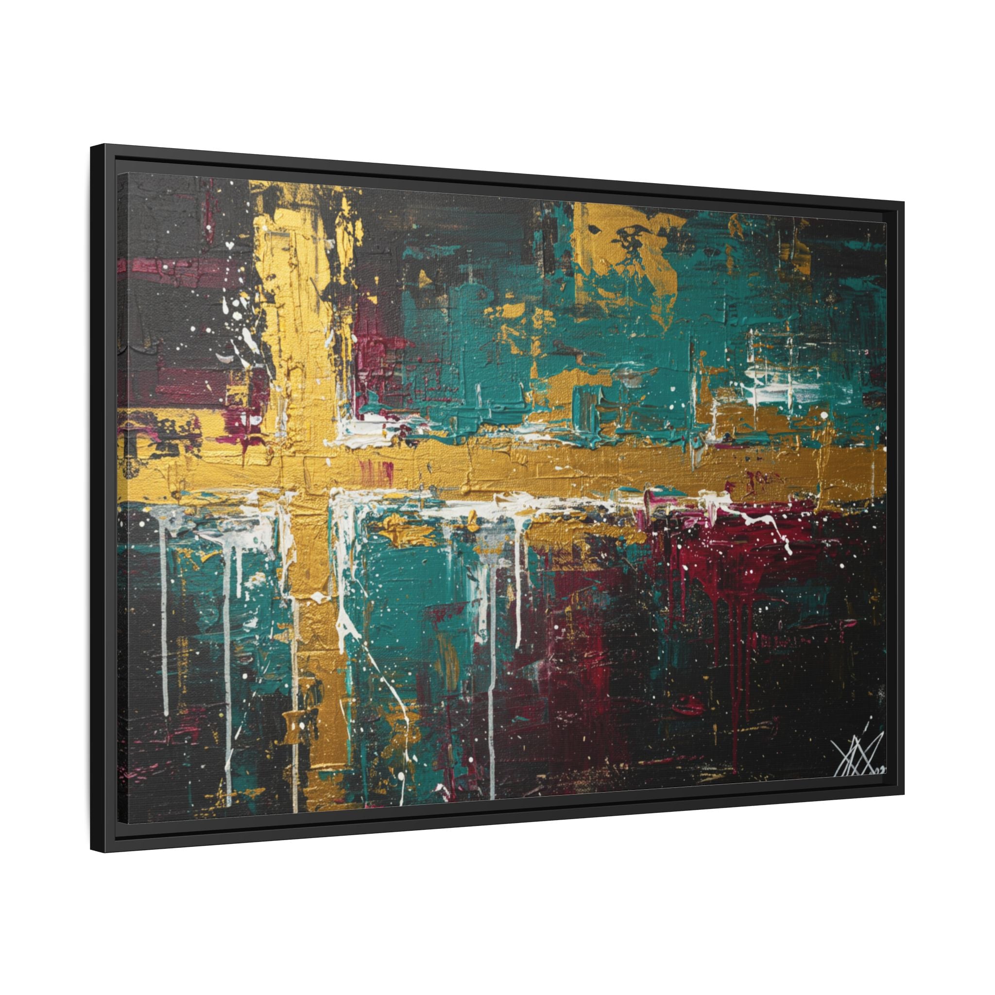 Cross of Light – Modern Christian Wall Art, Abstract Gold Cross Canvas, Faith-Inspired Home Decor, Matte Canvas, Framed (Multi-color)
