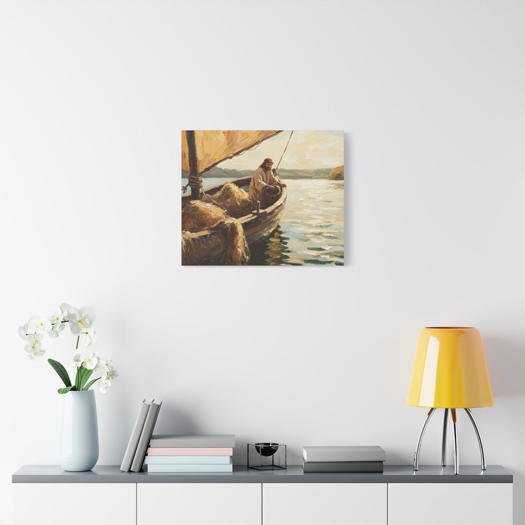 Jesus and the Miraculous Catch – Biblical Canvas Wall Art, Inspirational Christian Home Decor