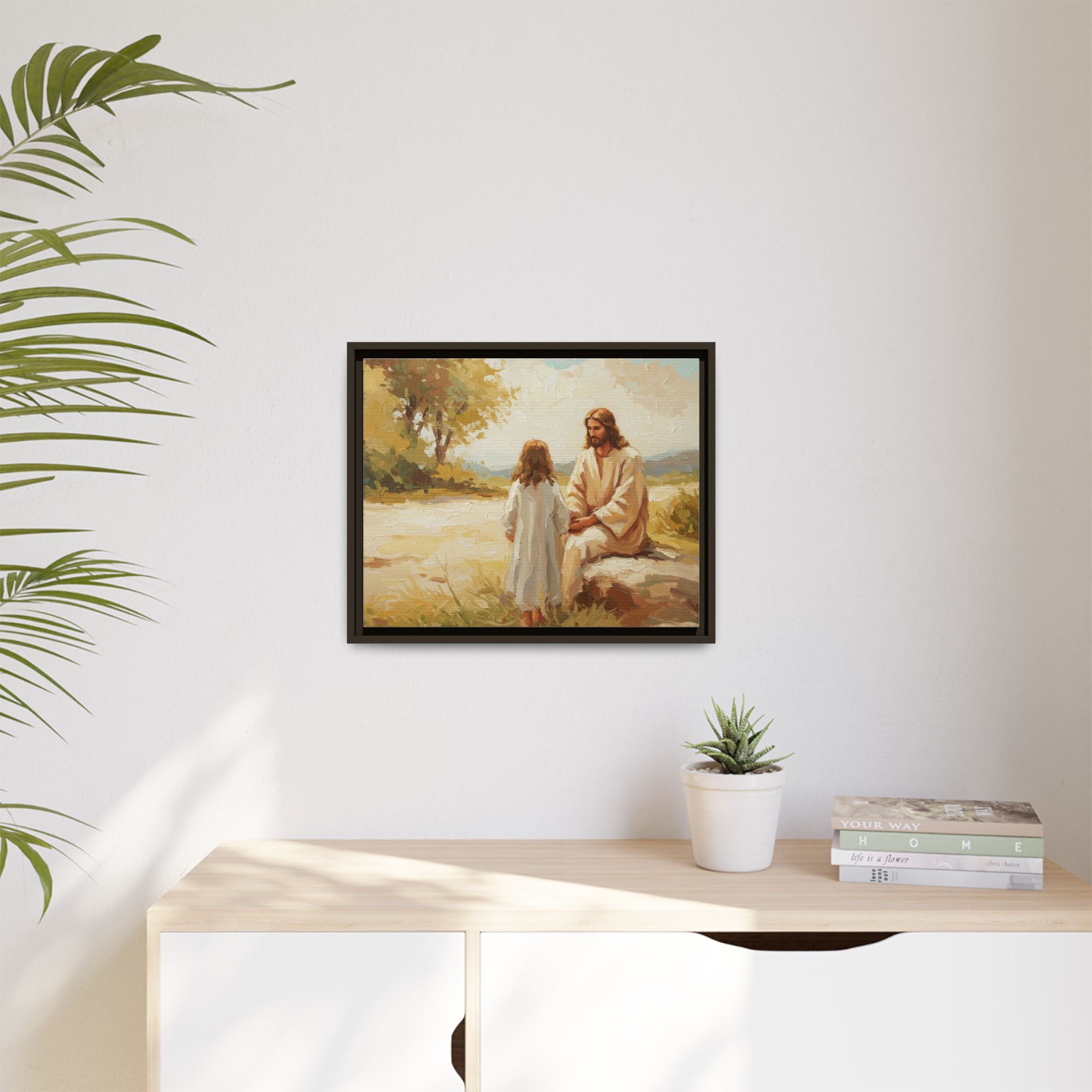 Spiritual Framed Canvas Art, Jesus and Child, Inspirational Home Decor, Religious Gift, Christian Wall Art, Faith Decor