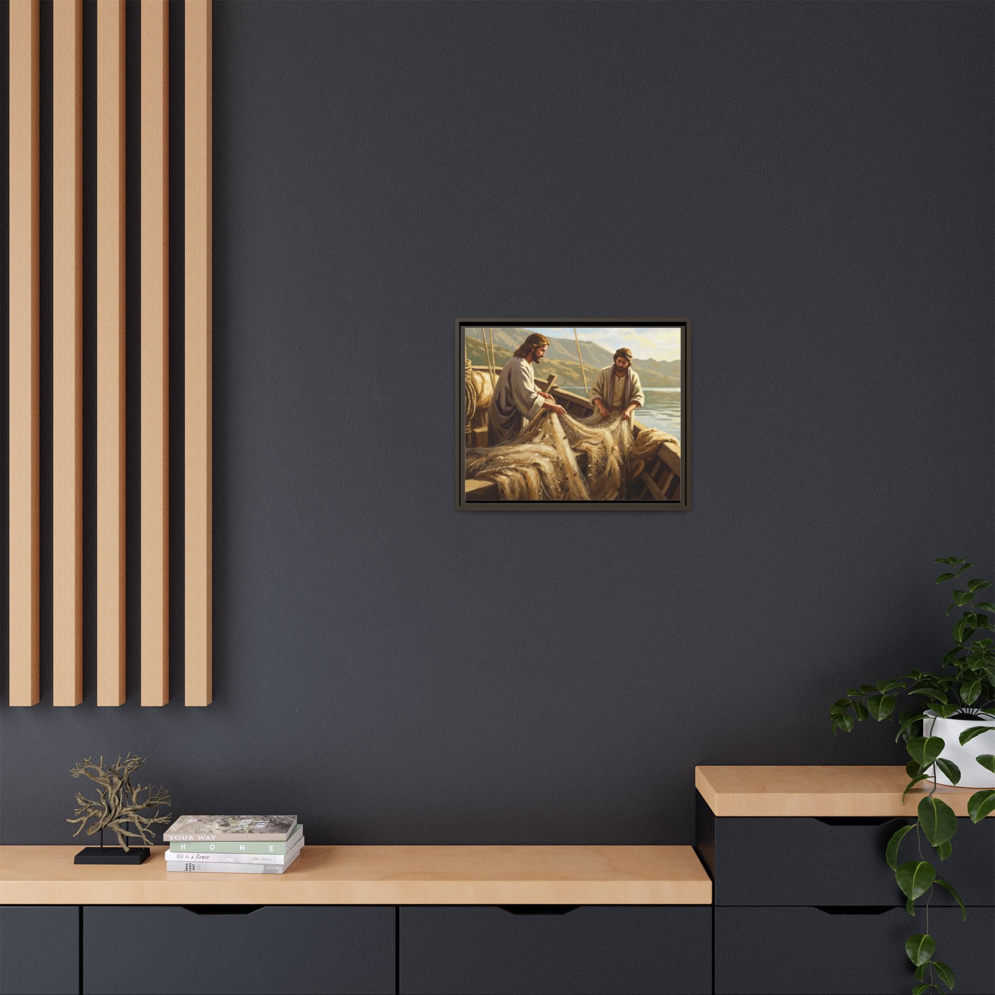 Framed Art Print, Jesus and Fishermen Scene, Spiritual Home Decor, Faith-Based Gift, Religious Wall Art, Christian Art