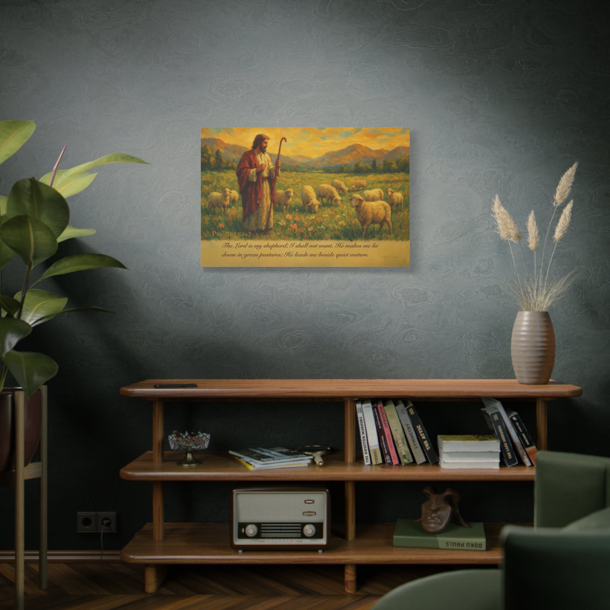 Psalm 23 Matte Canvas Art, Stretched Wall Decor for Home, Inspirational Christian Artwork, Shepherd Painting, Faith-Based Gift