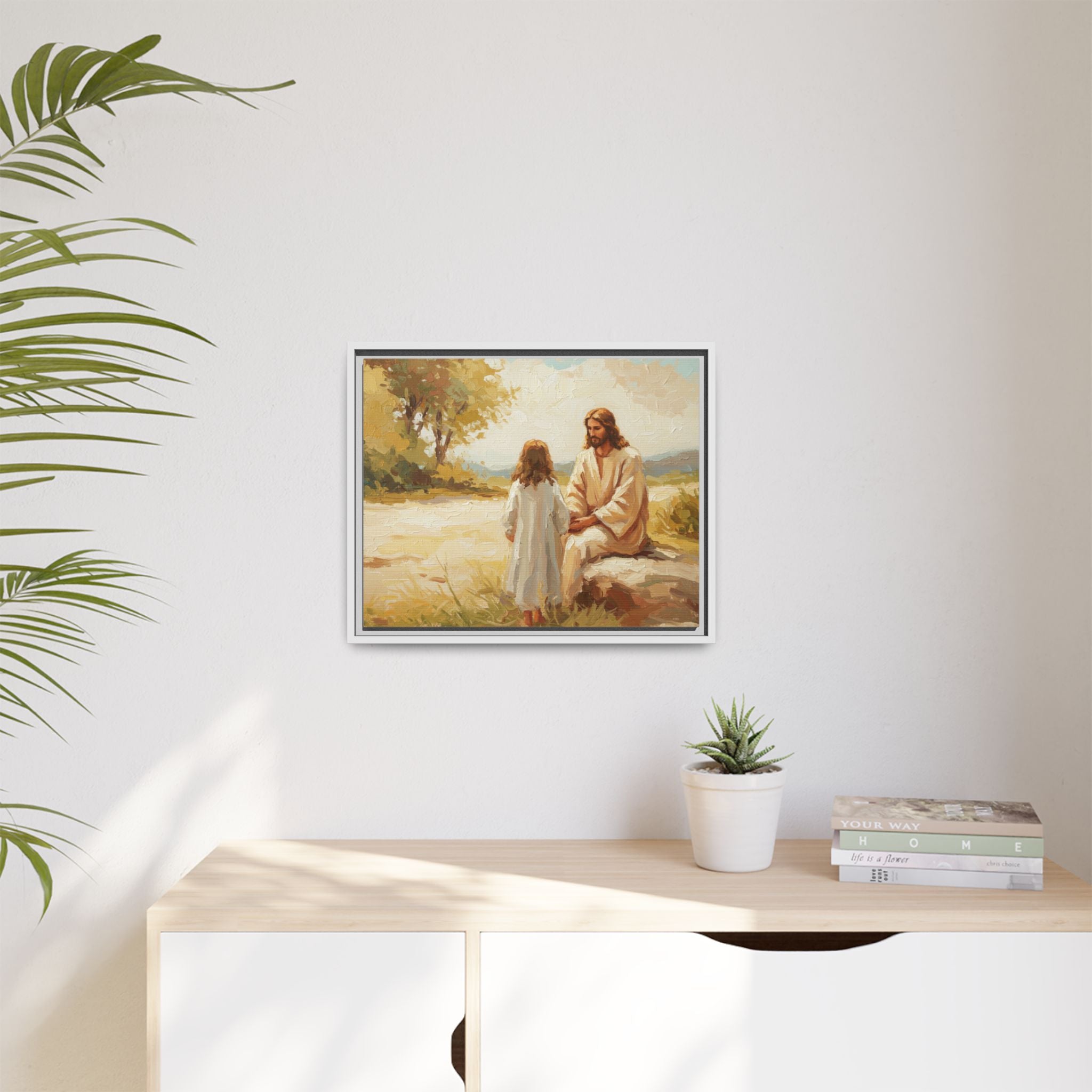 Spiritual Framed Canvas Art, Jesus and Child, Inspirational Home Decor, Religious Gift, Christian Wall Art, Faith Decor