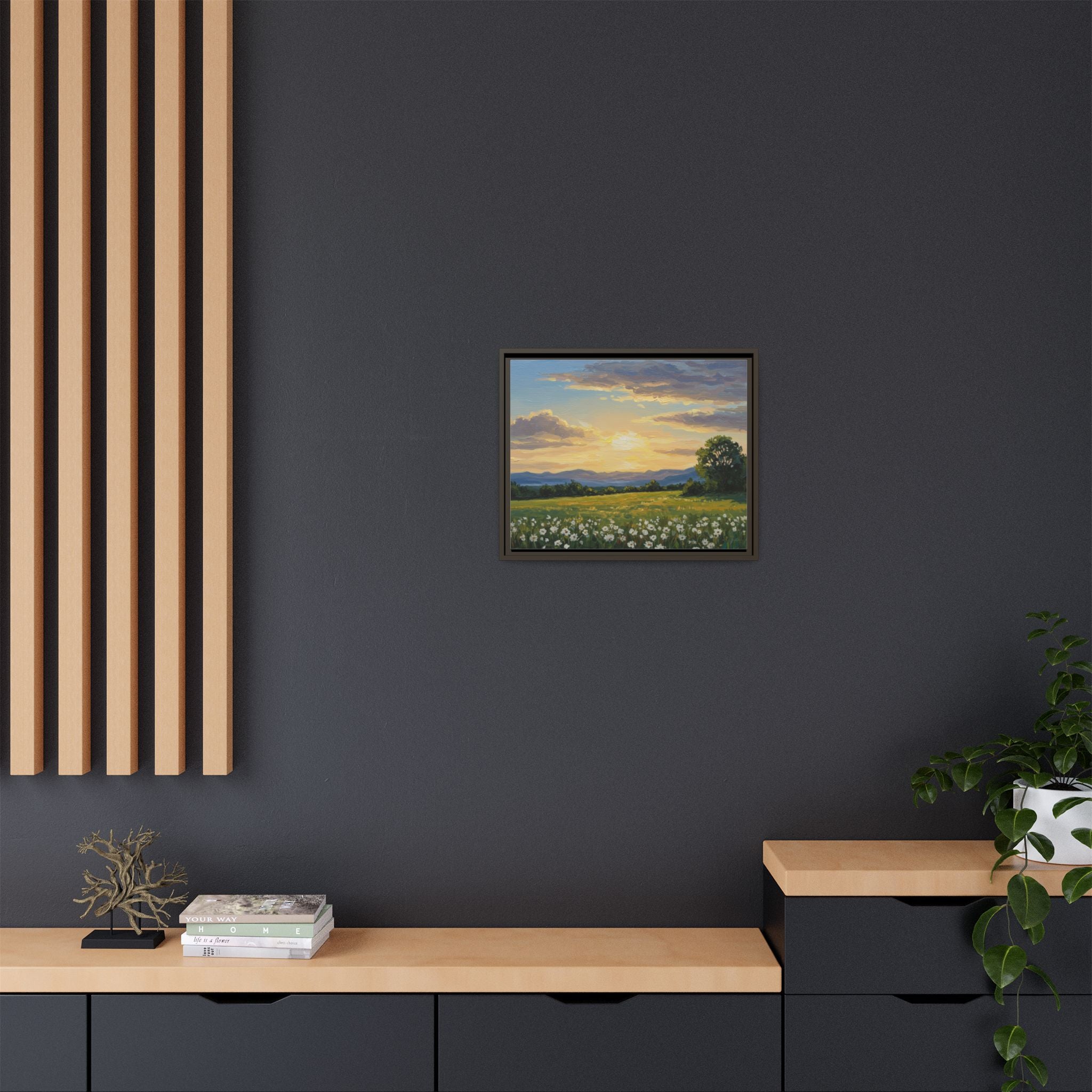 Framed Art Print, Landscape Wall Decor, Nature Artwork, Gift for Home, Floral Canvas, Sunset Scene, Living Room Decor