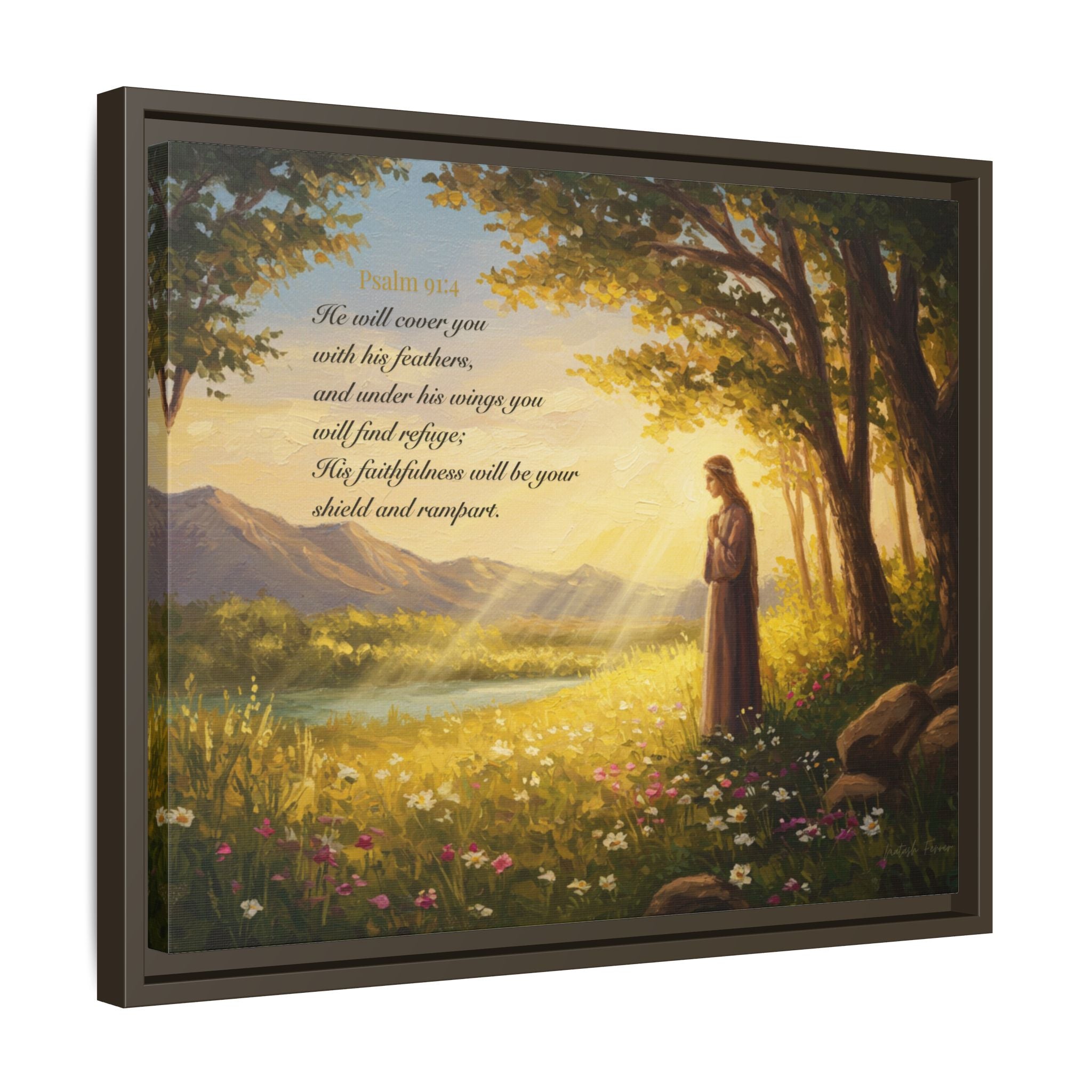 Framed Psalm 91:4 Wall Art, Inspirational Christian Canvas Print, Serenity Home Decor, Religious Gift Idea