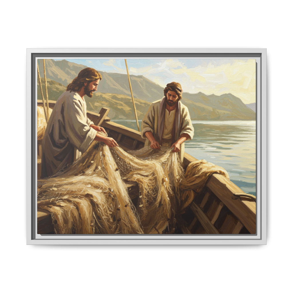 Framed Art Print, Jesus and Fishermen Scene, Spiritual Home Decor, Faith-Based Gift, Religious Wall Art, Christian Art