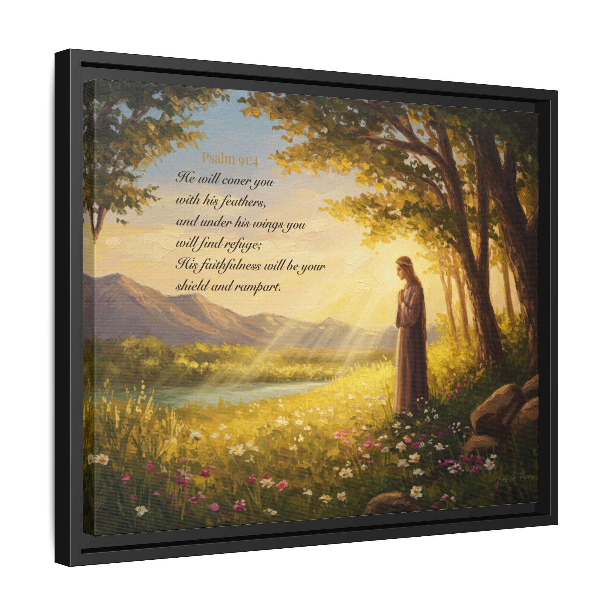 Framed Psalm 91:4 Wall Art, Inspirational Christian Canvas Print, Serenity Home Decor, Religious Gift Idea